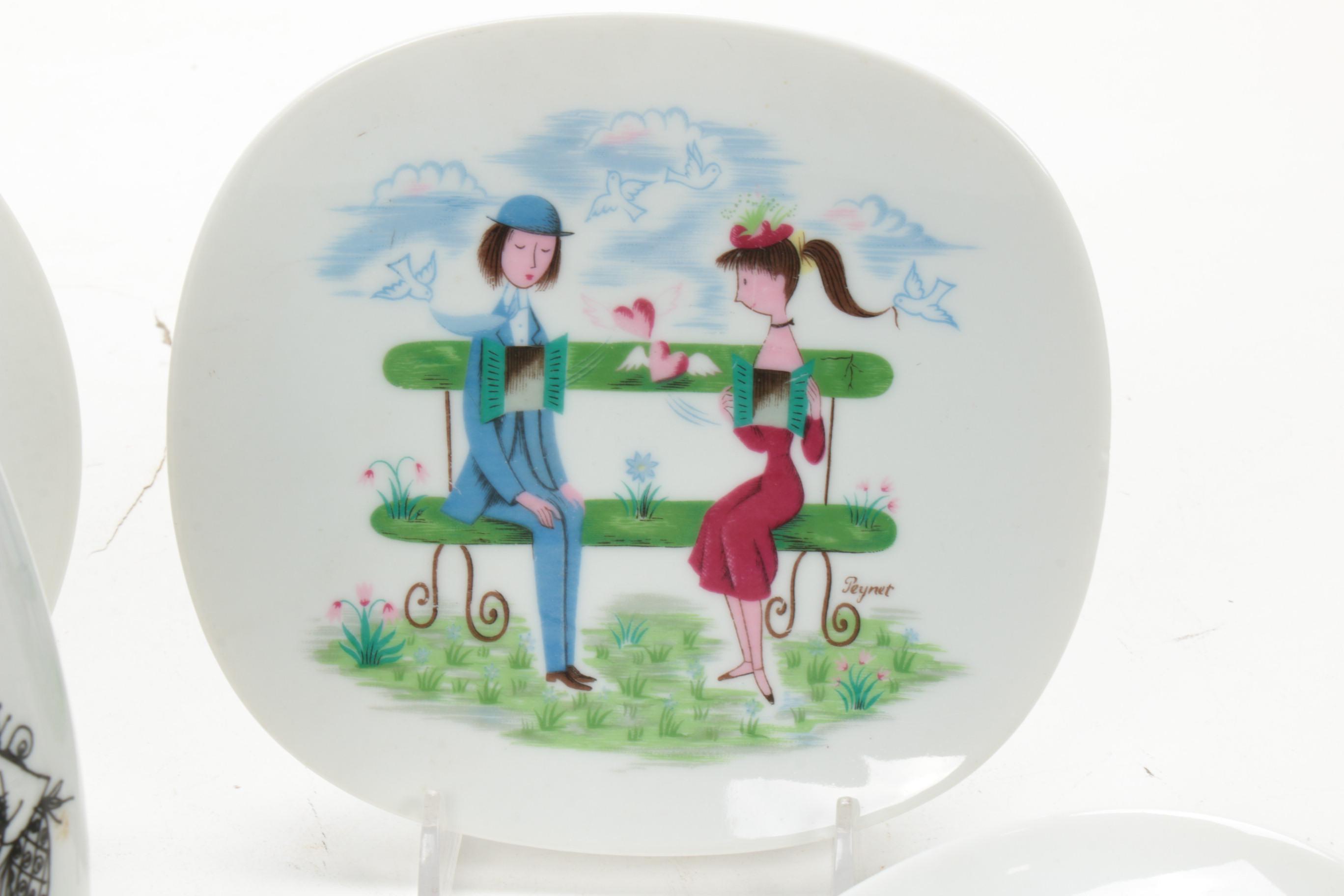 Raymond Peynet for Rosenthal "The Lovers" Pictorial Porcelain Plates and Vase