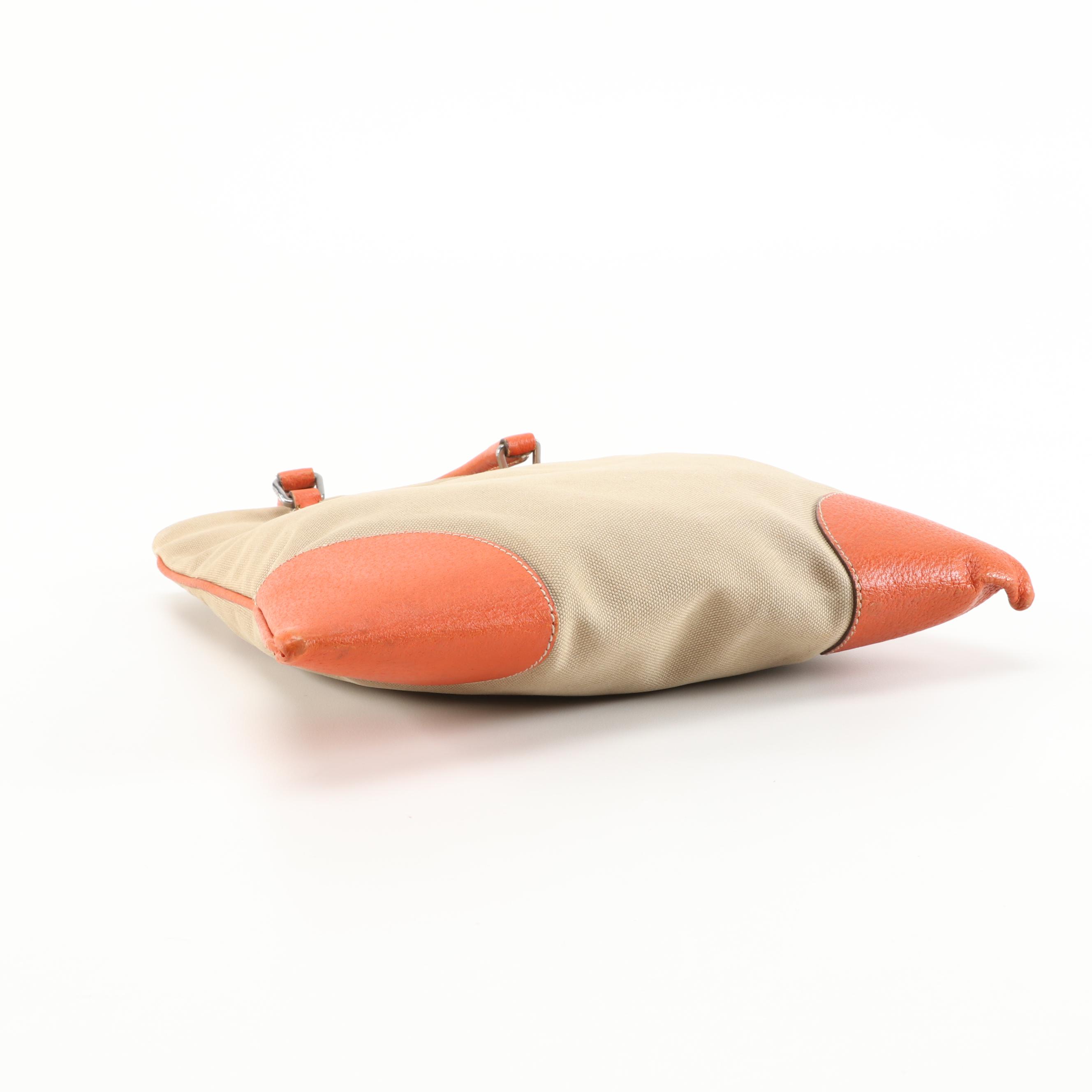Prada Orange Leather and Beige Canvas Small Tote