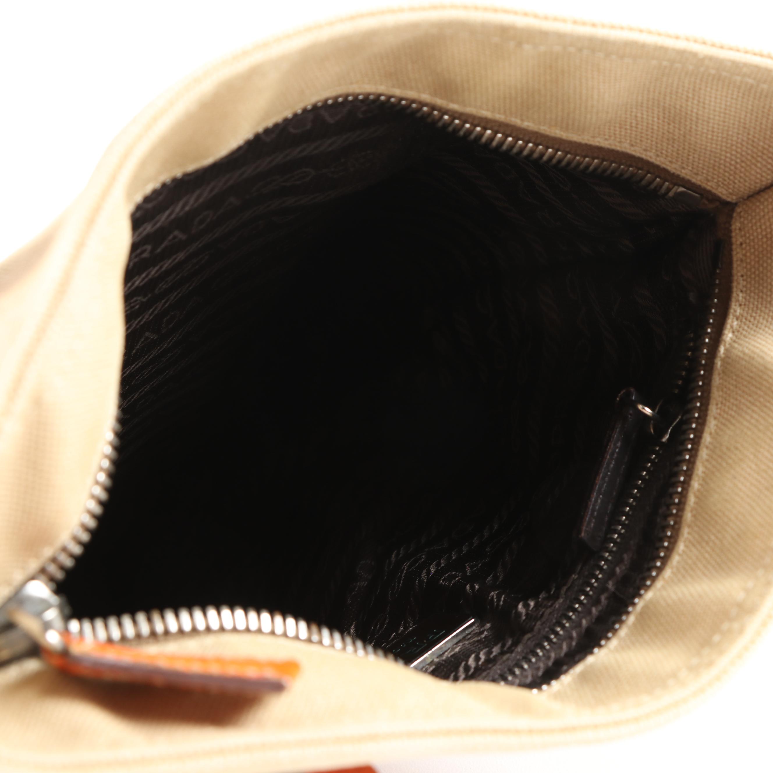 Prada Orange Leather and Beige Canvas Small Tote