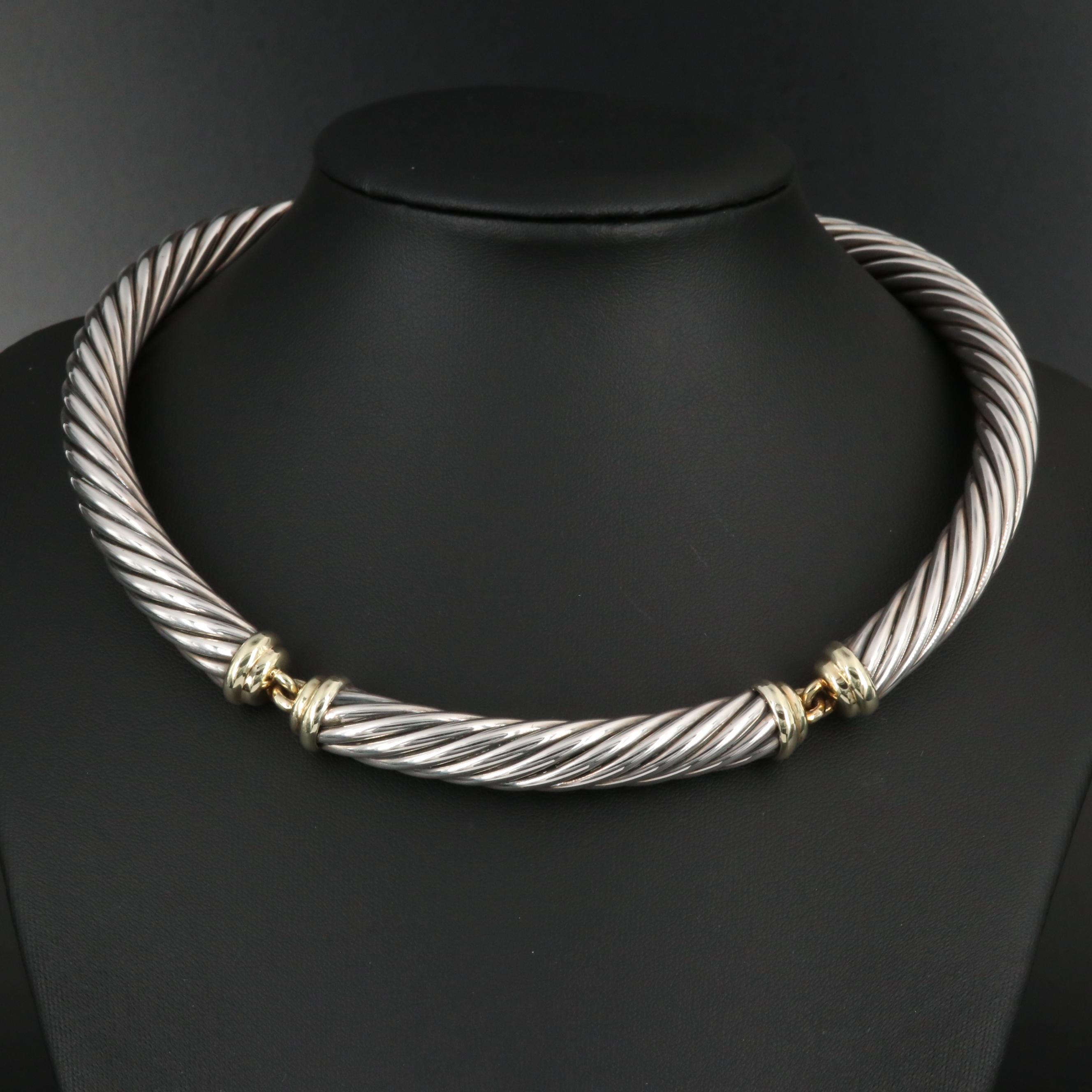David Yurman "Classic Cable" Sterling Silver Necklace with 14K Accents