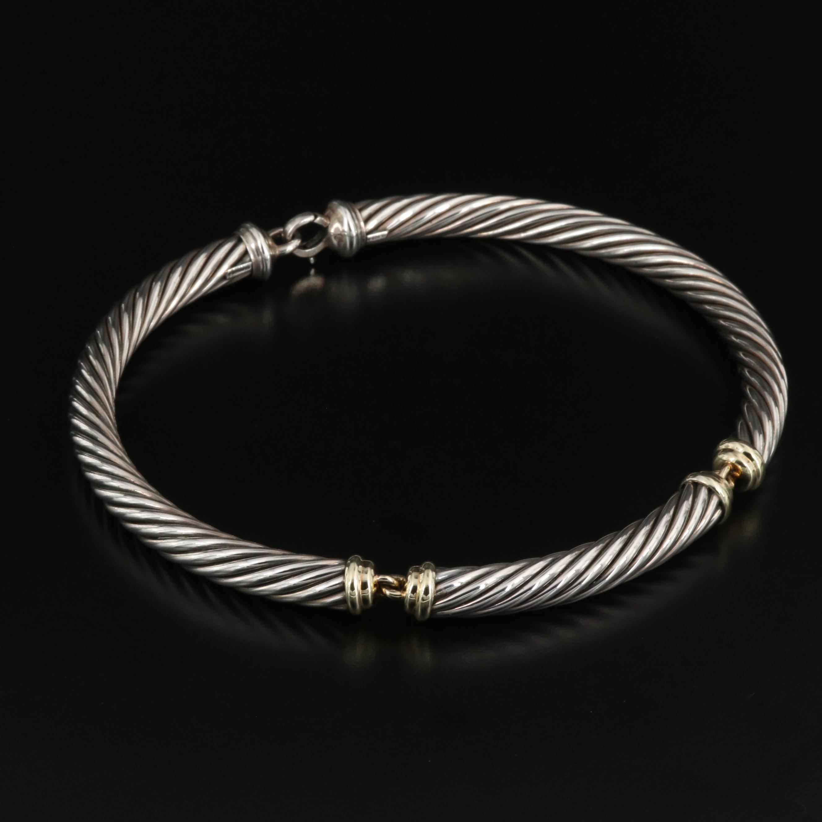 David Yurman "Classic Cable" Sterling Silver Necklace with 14K Accents