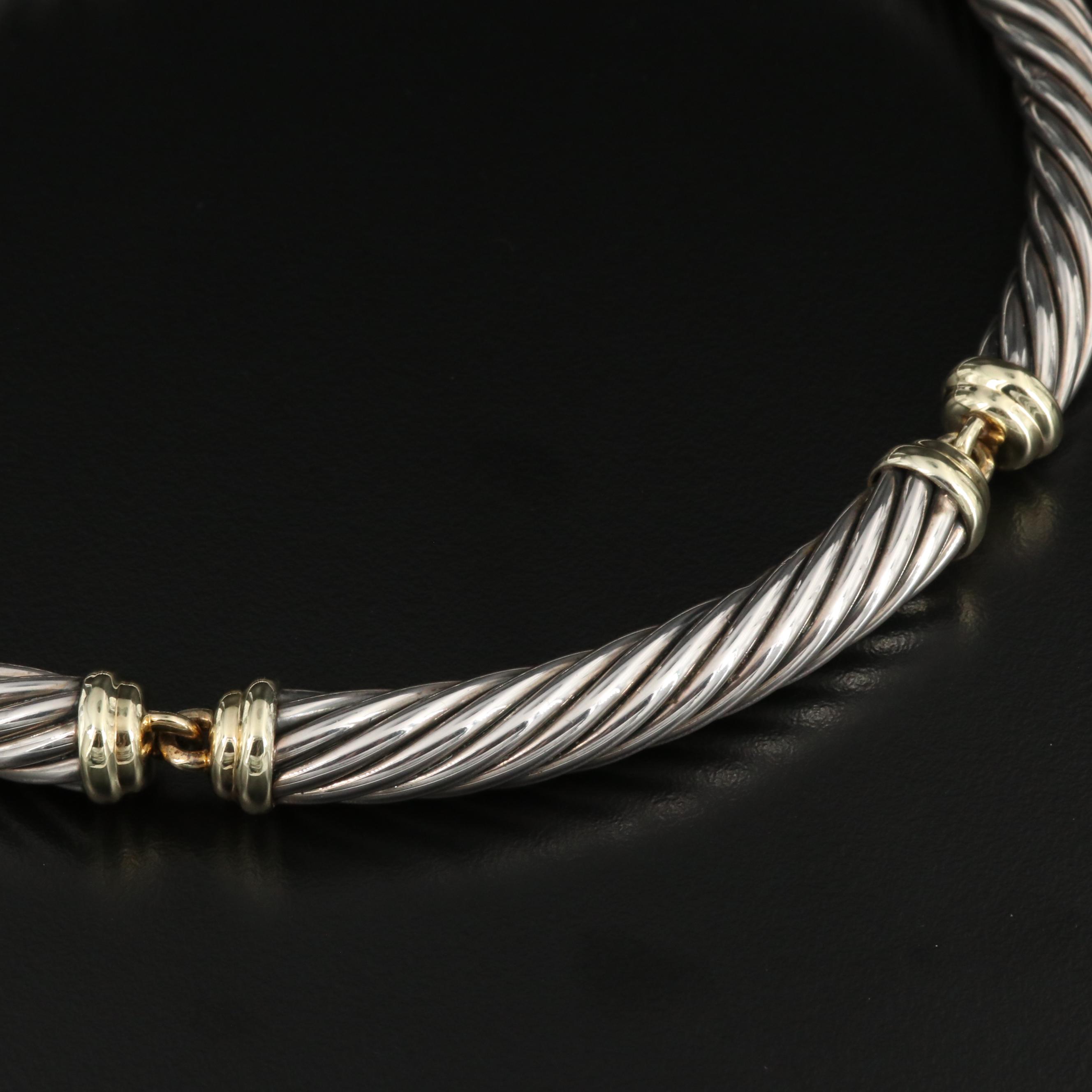 David Yurman "Classic Cable" Sterling Silver Necklace with 14K Accents