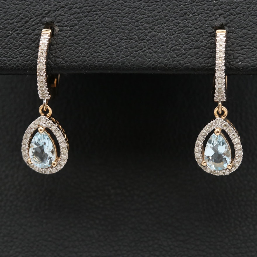 14K Aquamarine and Diamond Drop Earrings