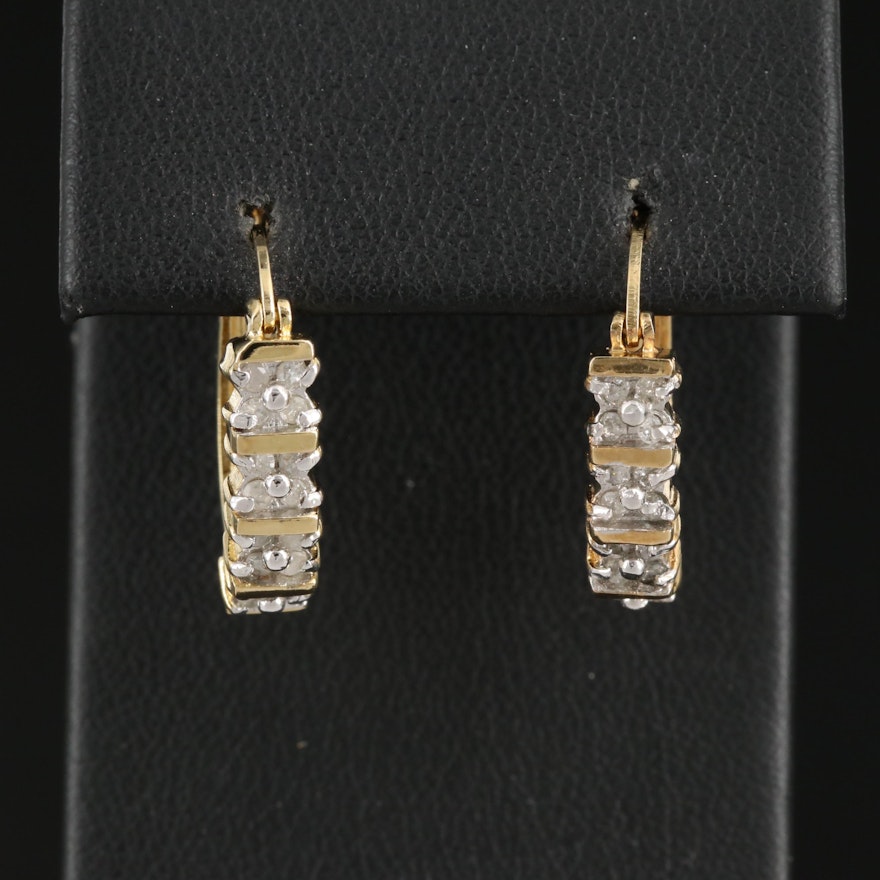 Sterling Silver Diamond Elongated Hoop Earrings