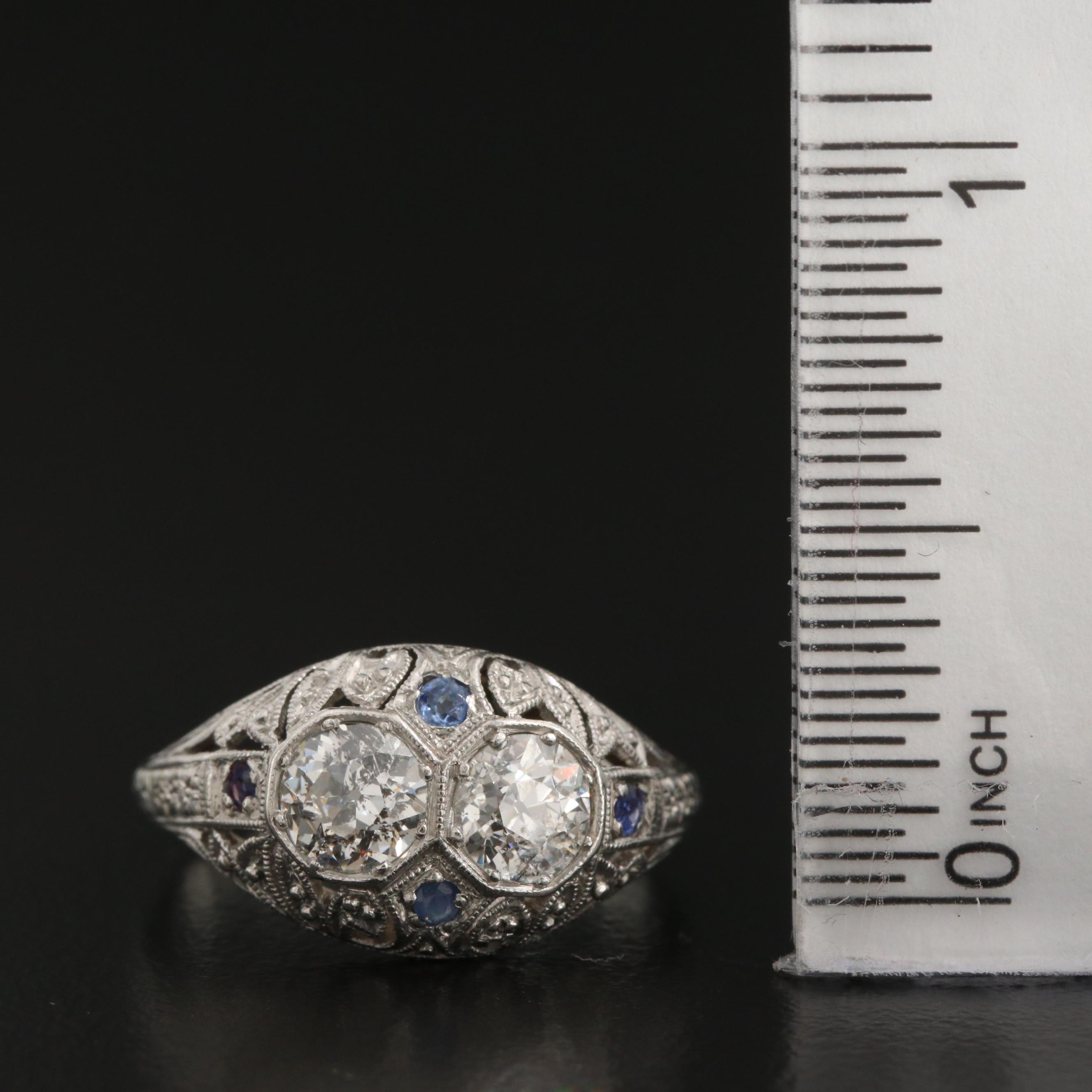 Edwardian 18K Diamond and Sapphire Ring with Platinum Top
