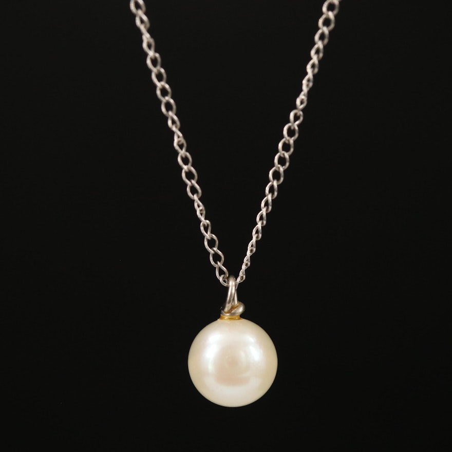 14K Single Pearl Pendant Necklace