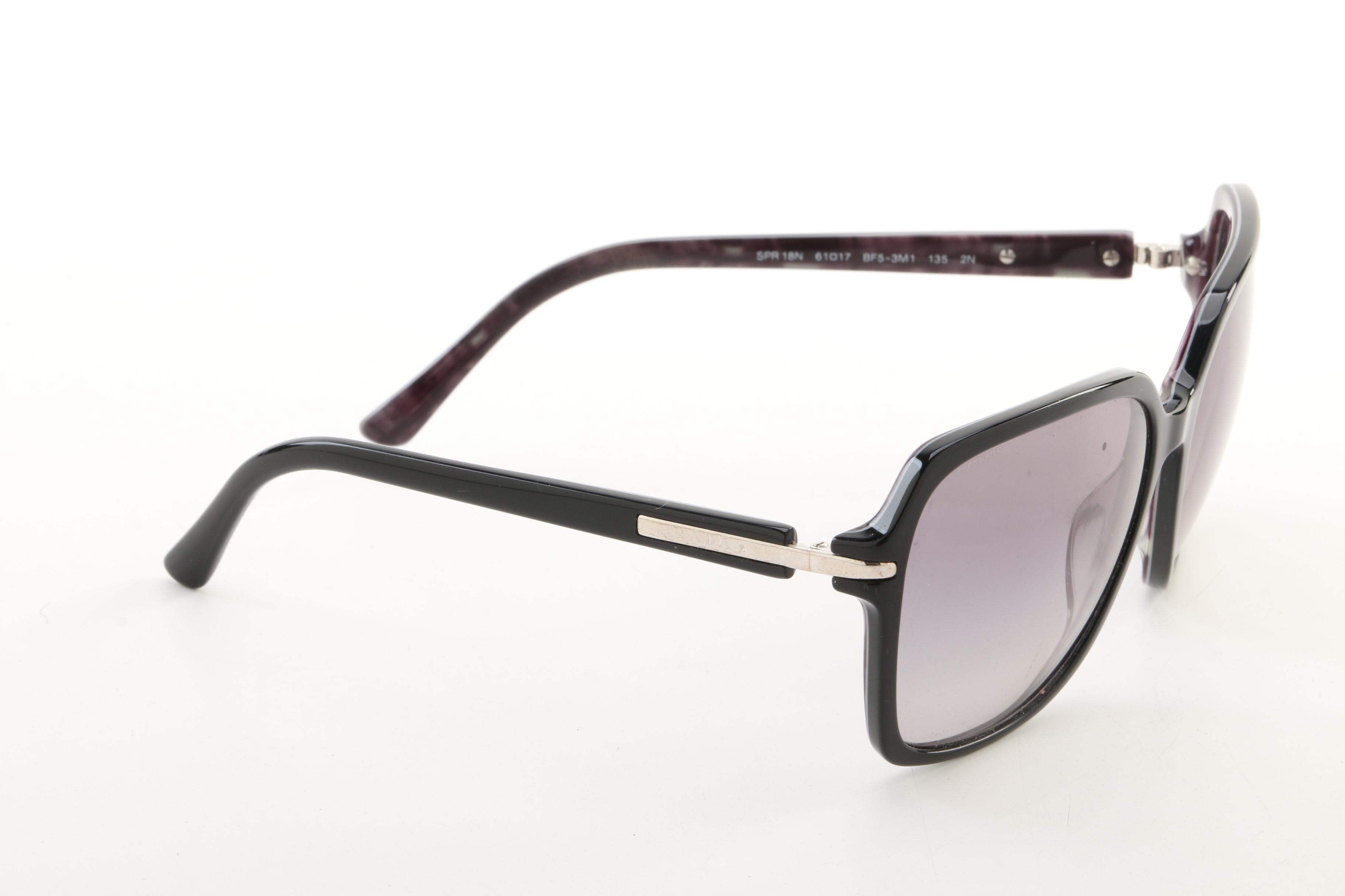 Prada SPR 18N Black Rectangle Sunglasses