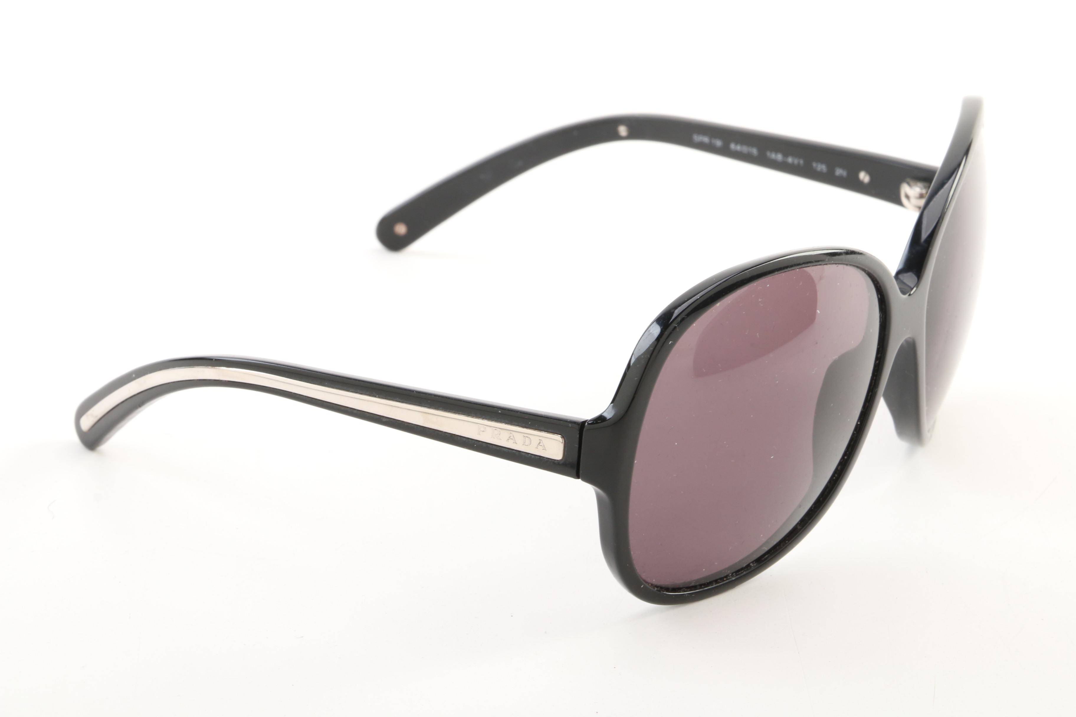Prada SPR 19I Black Framed Round Sunglasses with Case