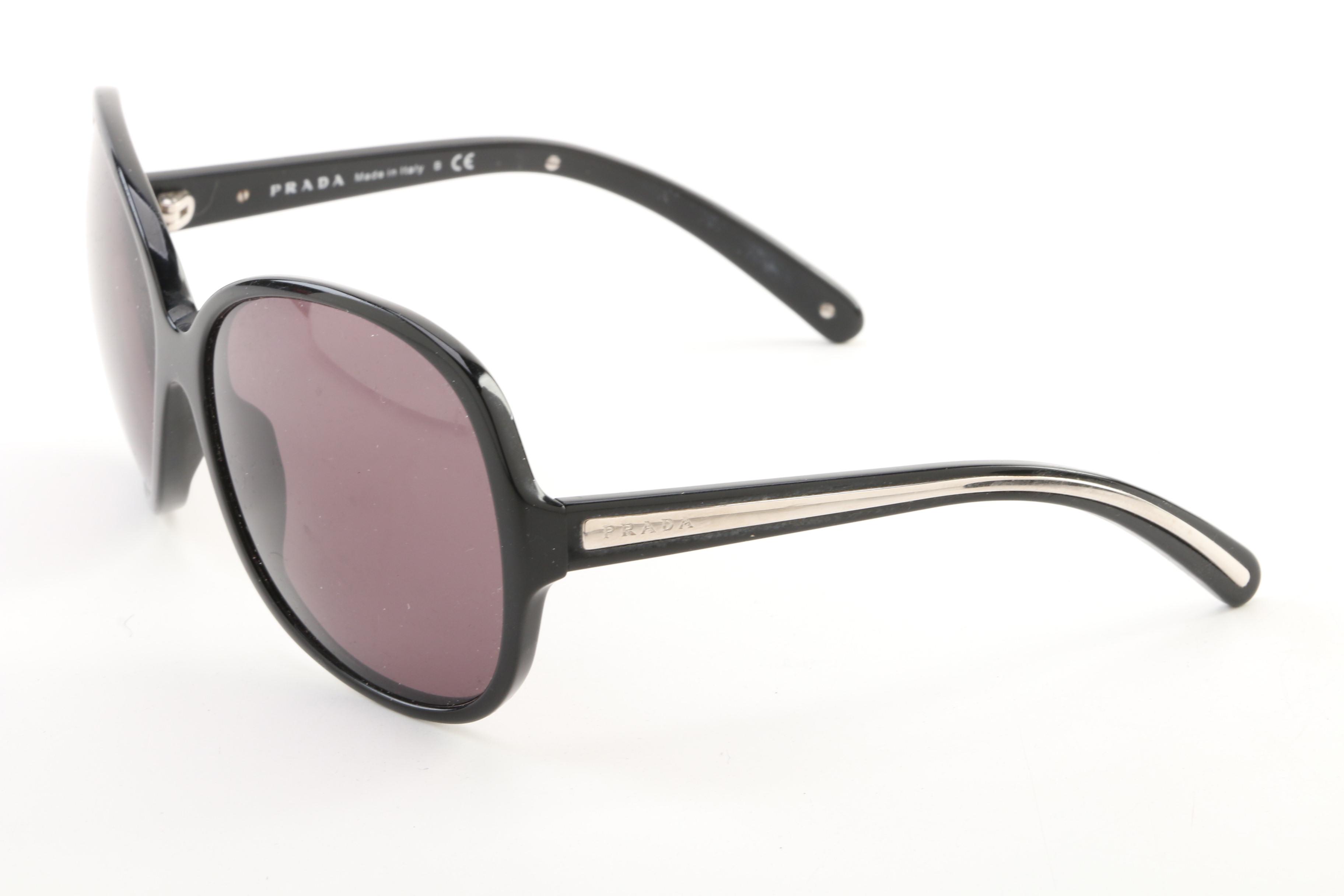 Prada SPR 19I Black Framed Round Sunglasses with Case