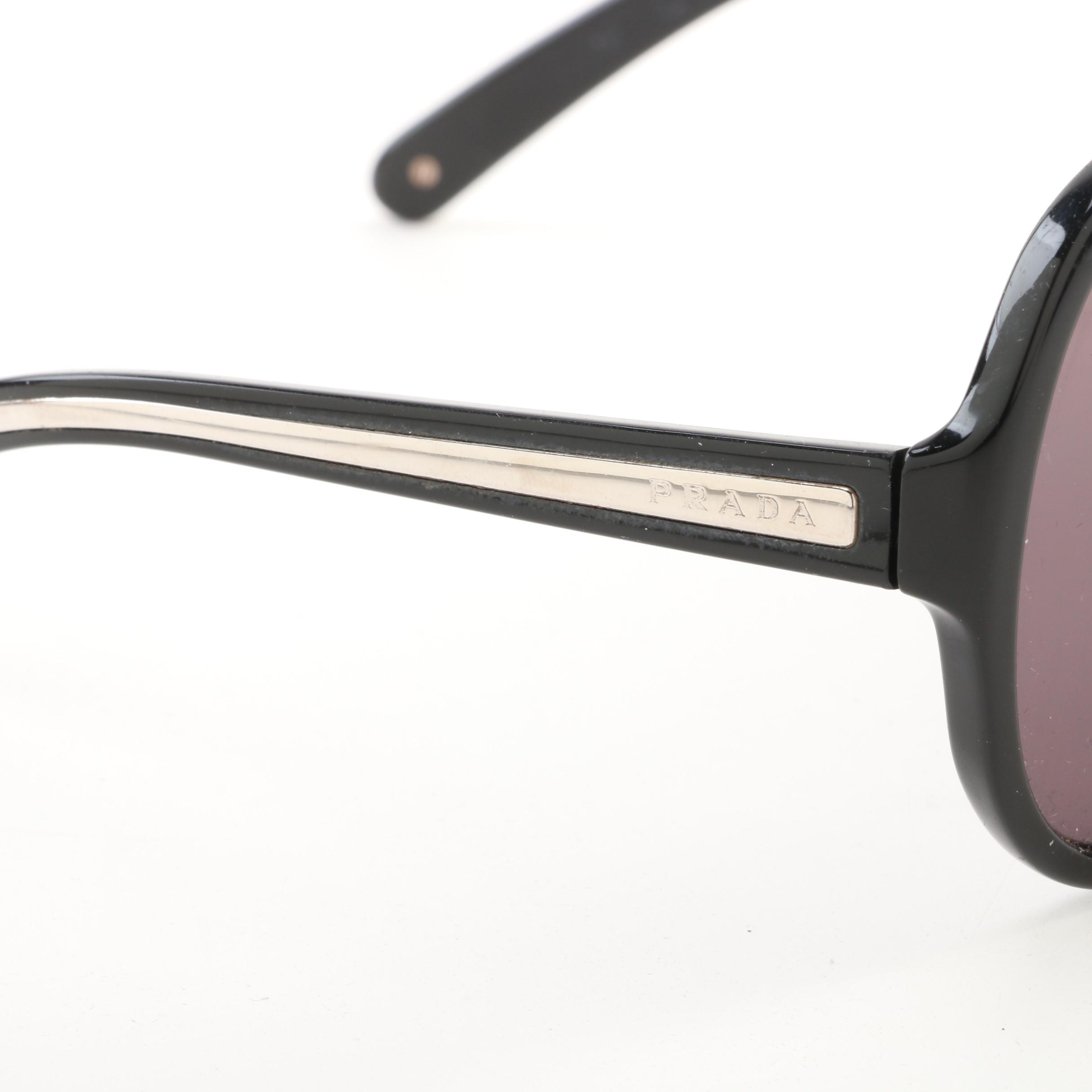 Prada SPR 19I Black Framed Round Sunglasses with Case