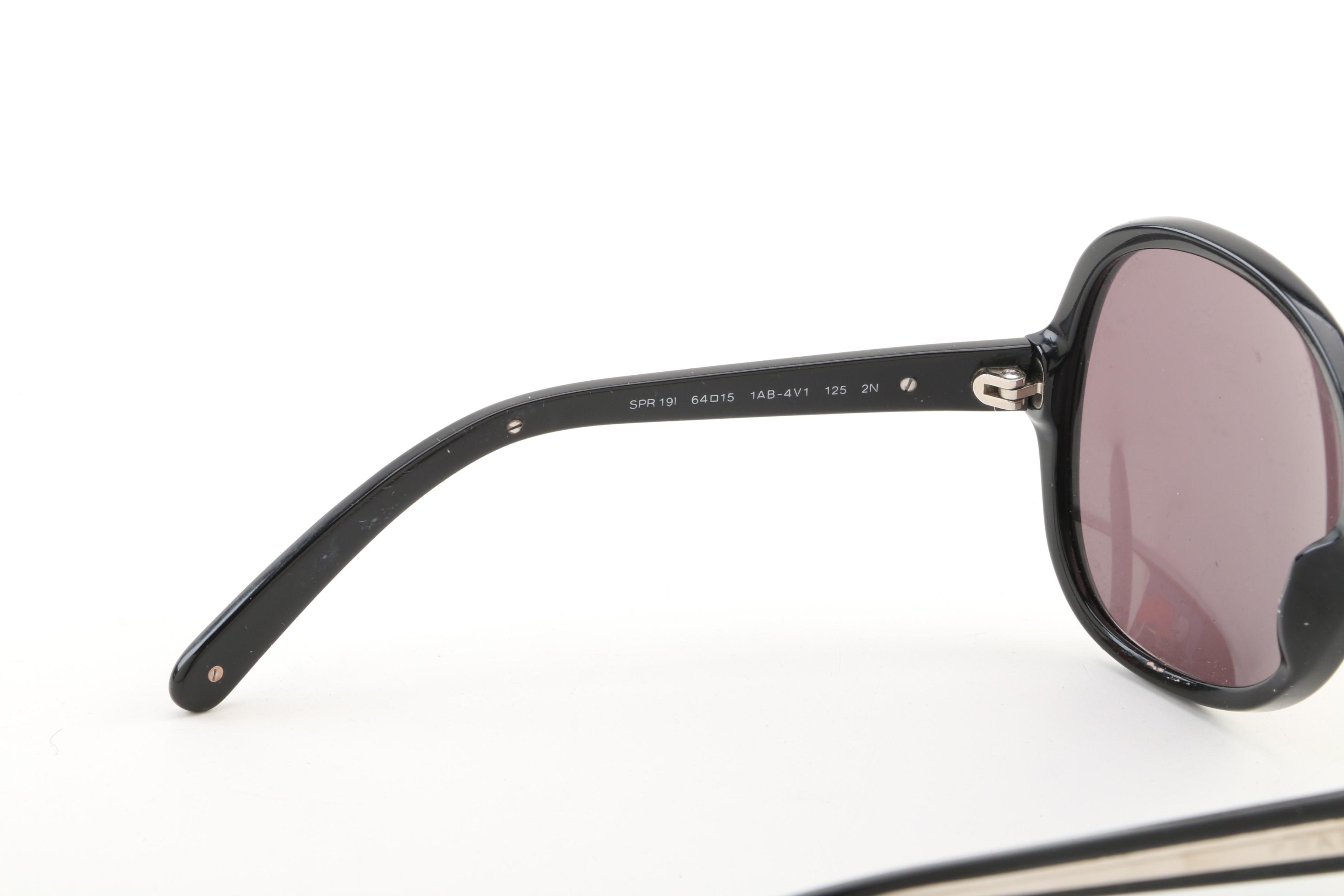 Prada SPR 19I Black Framed Round Sunglasses with Case