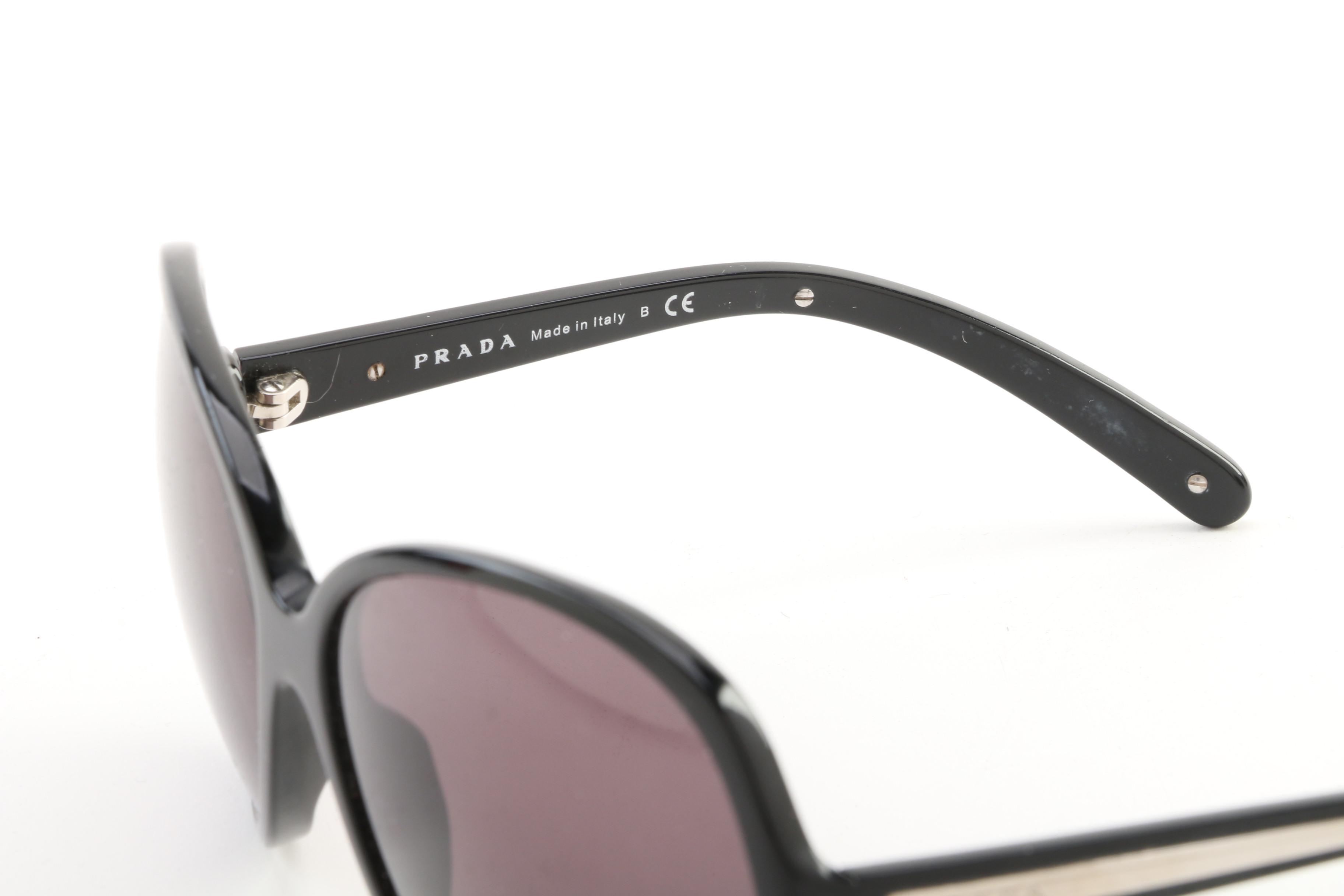 Prada SPR 19I Black Framed Round Sunglasses with Case