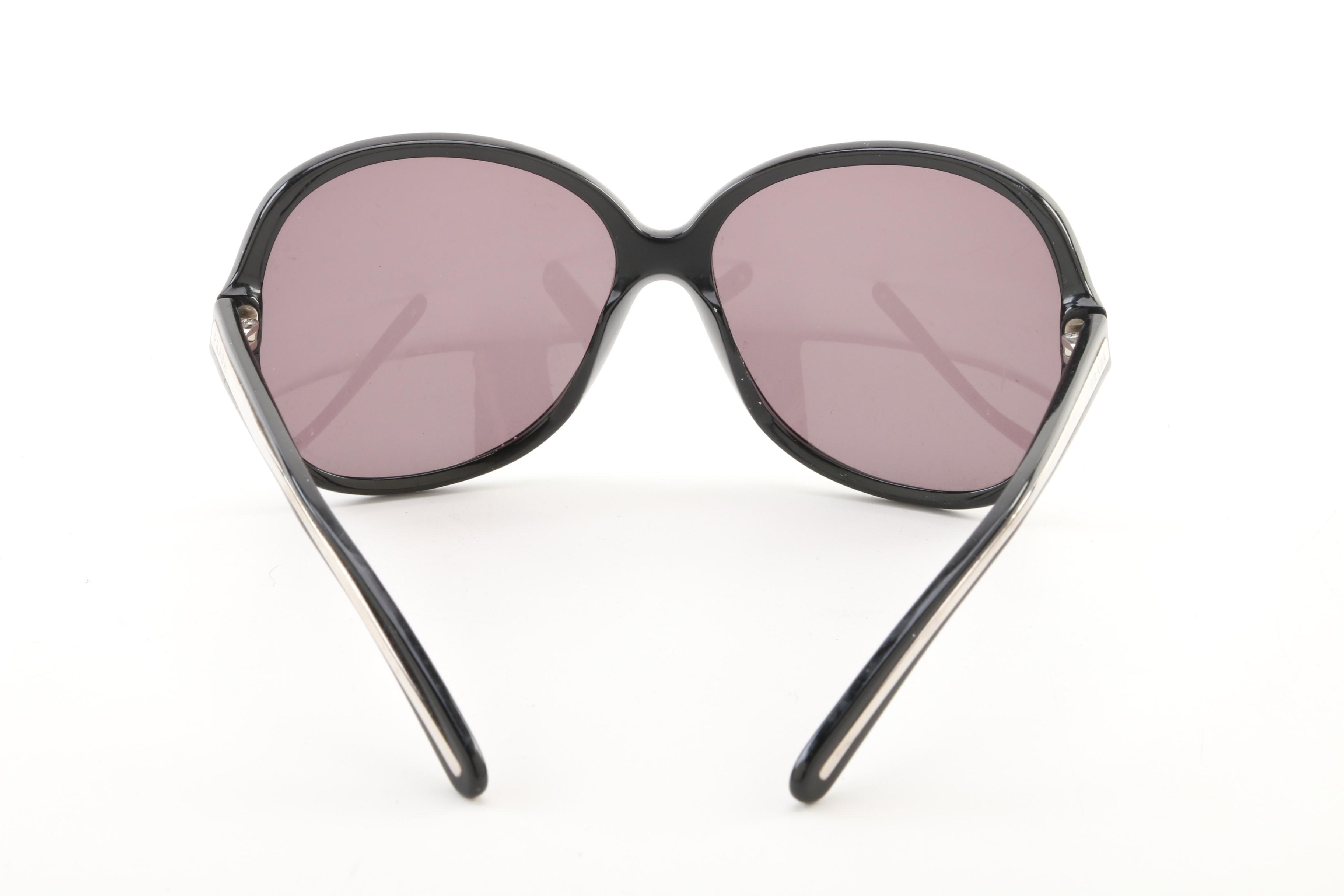 Prada SPR 19I Black Framed Round Sunglasses with Case