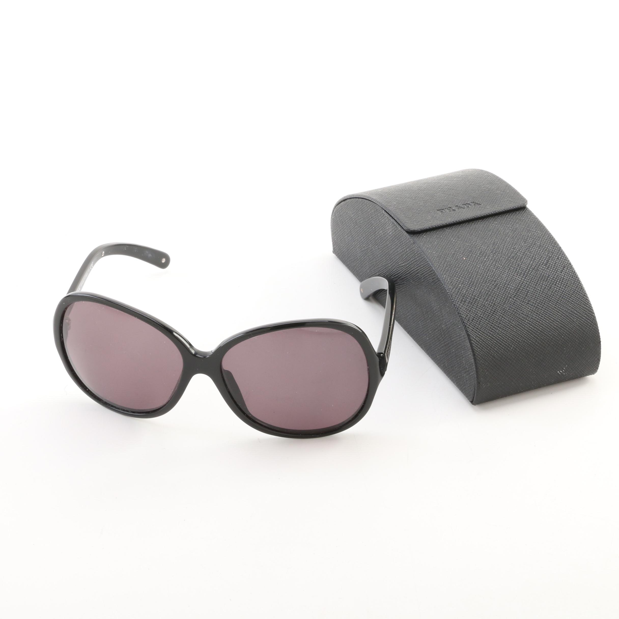 Prada SPR 19I Black Framed Round Sunglasses with Case