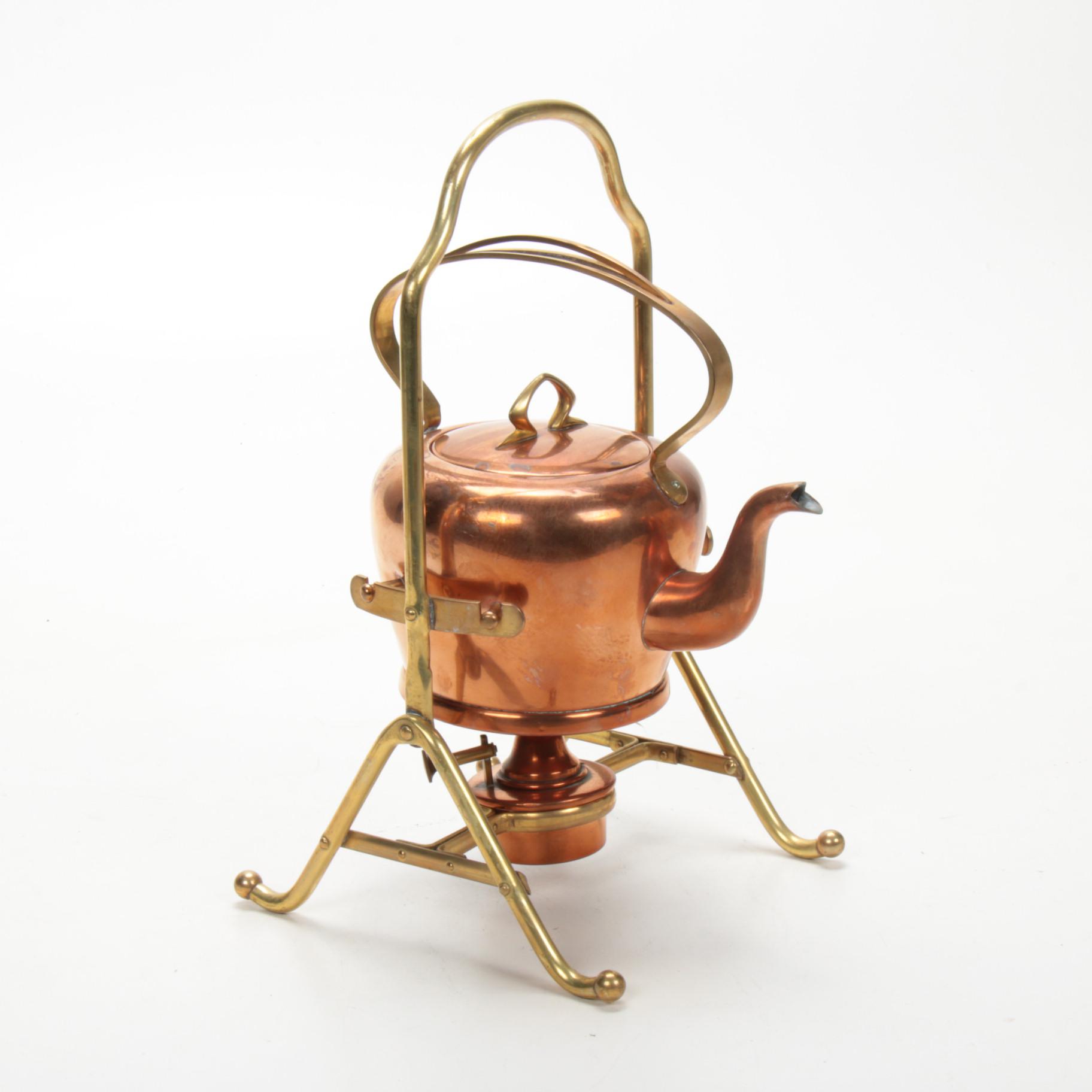 Muster Gesetzl Gesch Copper and Brass Spirit Kettle with Stand
