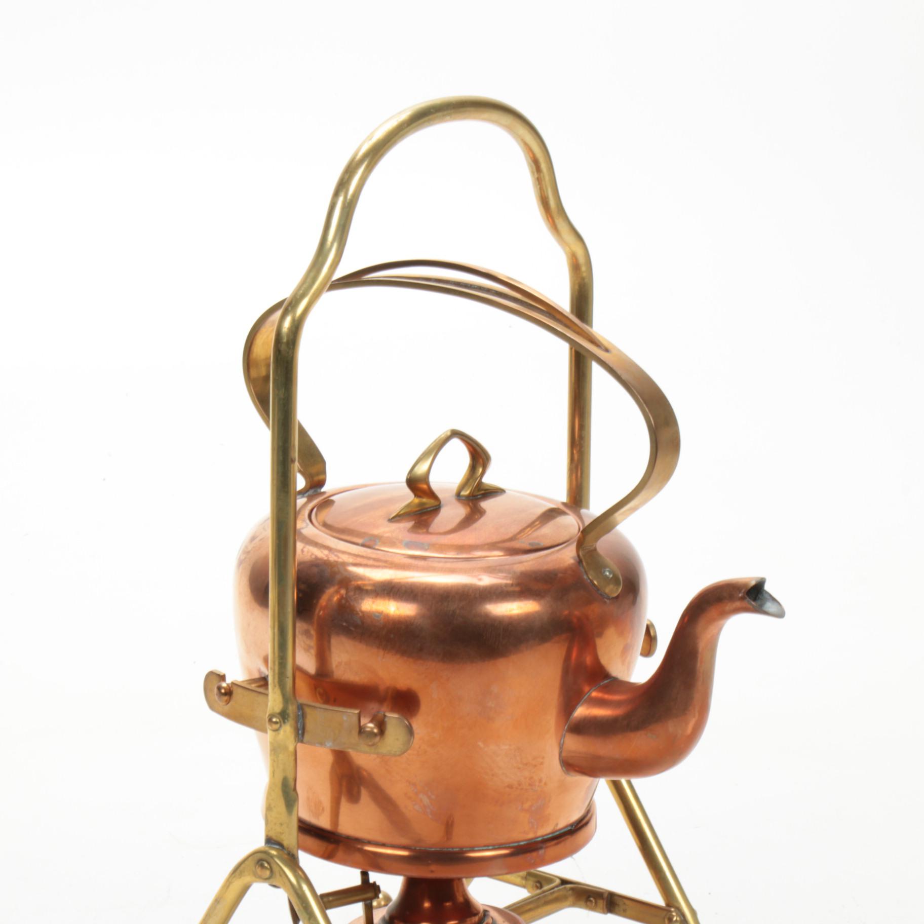 Muster Gesetzl Gesch Copper and Brass Spirit Kettle with Stand