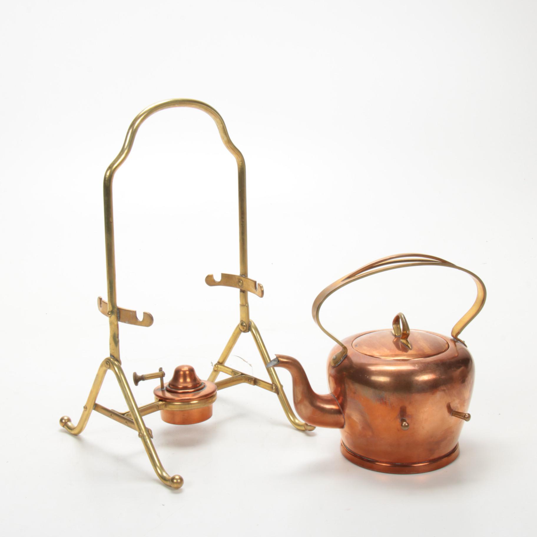 Muster Gesetzl Gesch Copper and Brass Spirit Kettle with Stand