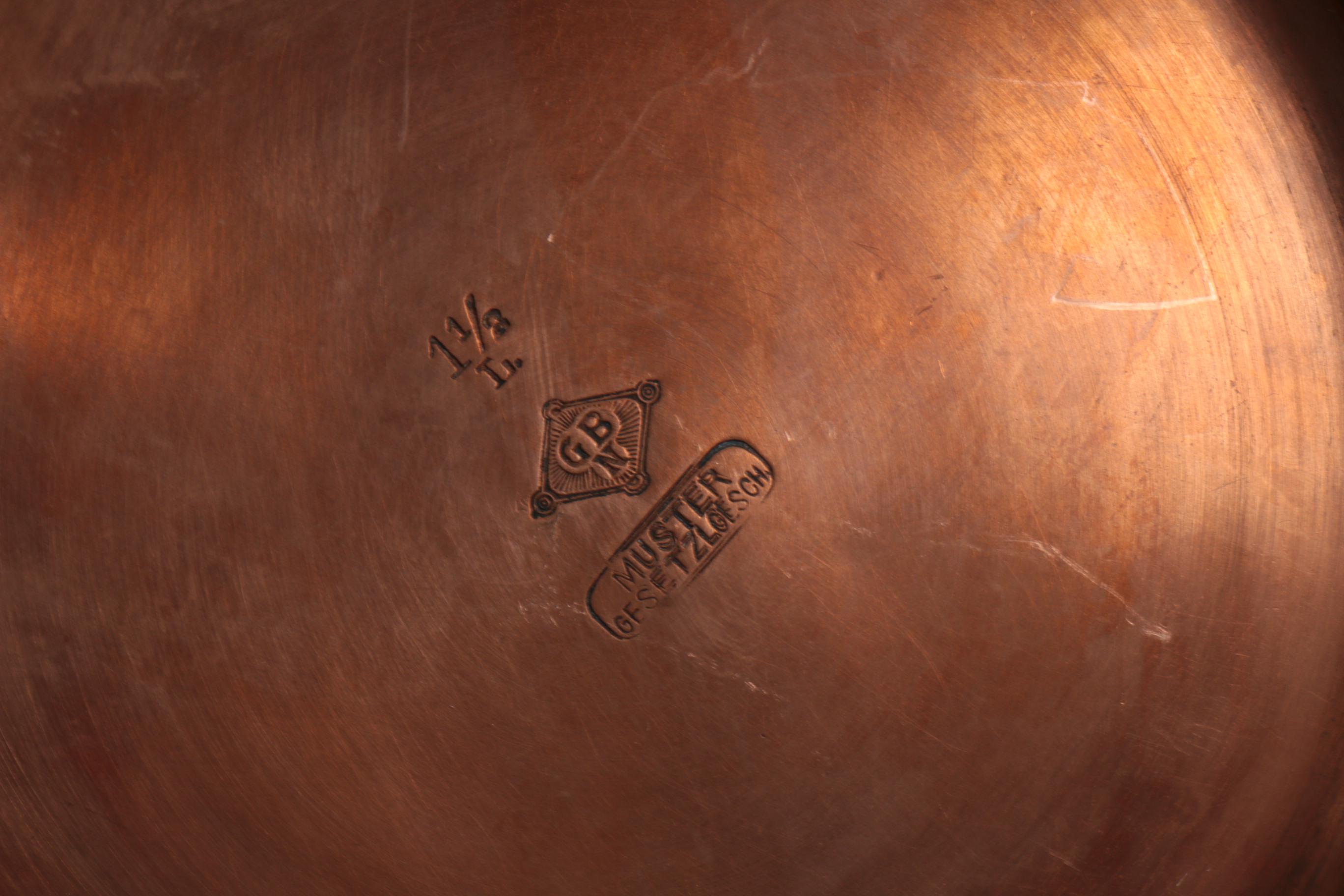 Muster Gesetzl Gesch Copper and Brass Spirit Kettle with Stand