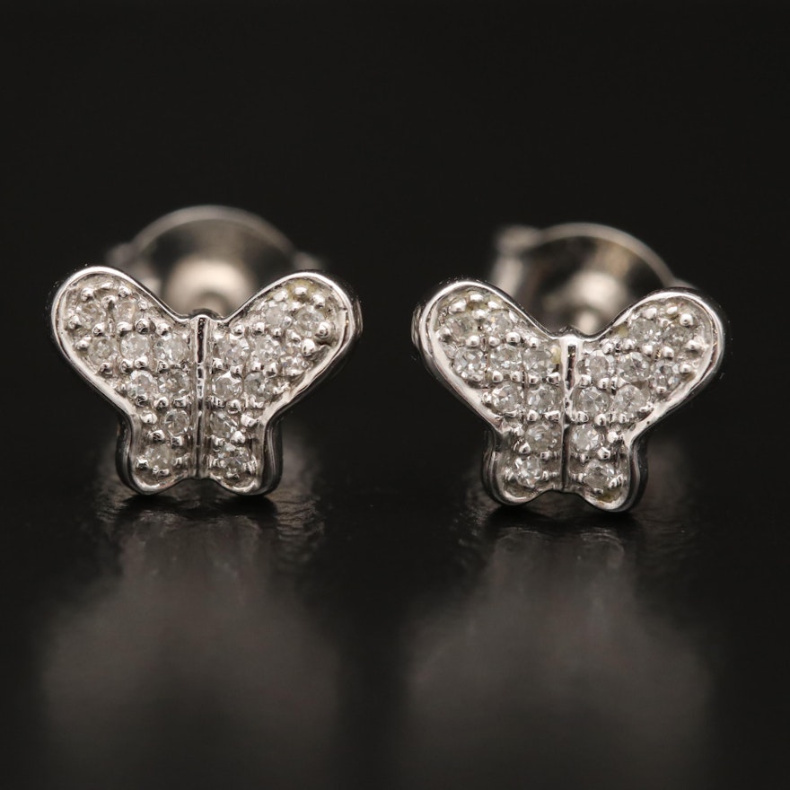 14K Diamond Butterfly Stud Earrings