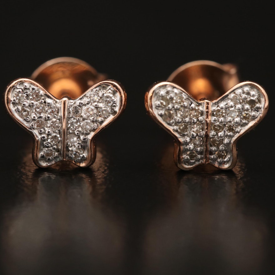 14K Diamond Butterfly Stud Earrings