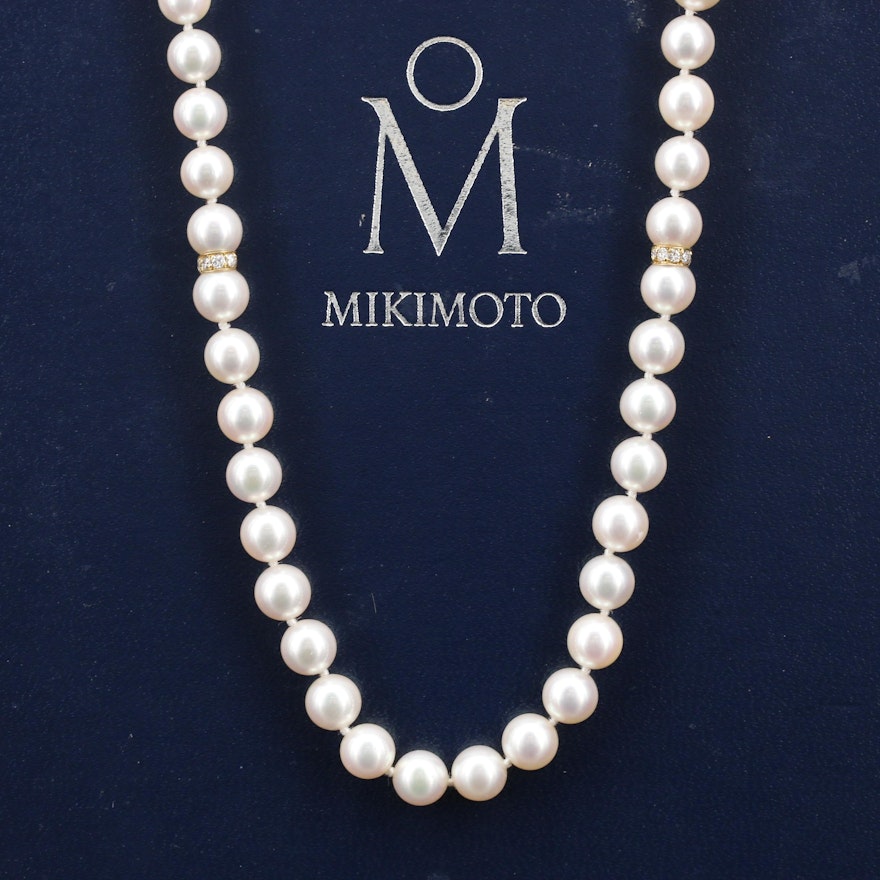 Mikimoto 18K Pearl and Diamond Necklace
