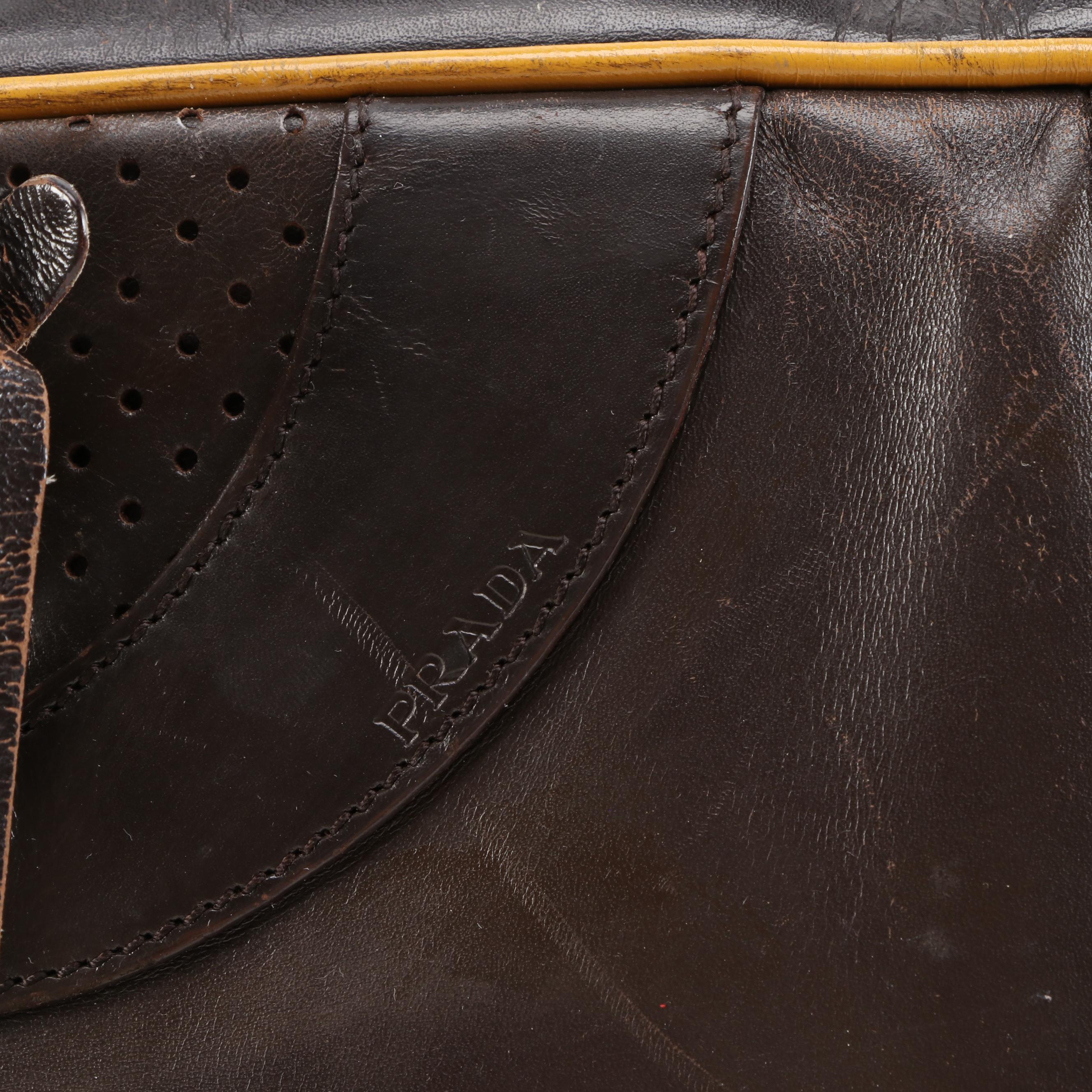 Refurbished Prada Perforated Dark Brown Leather Bowler Bag