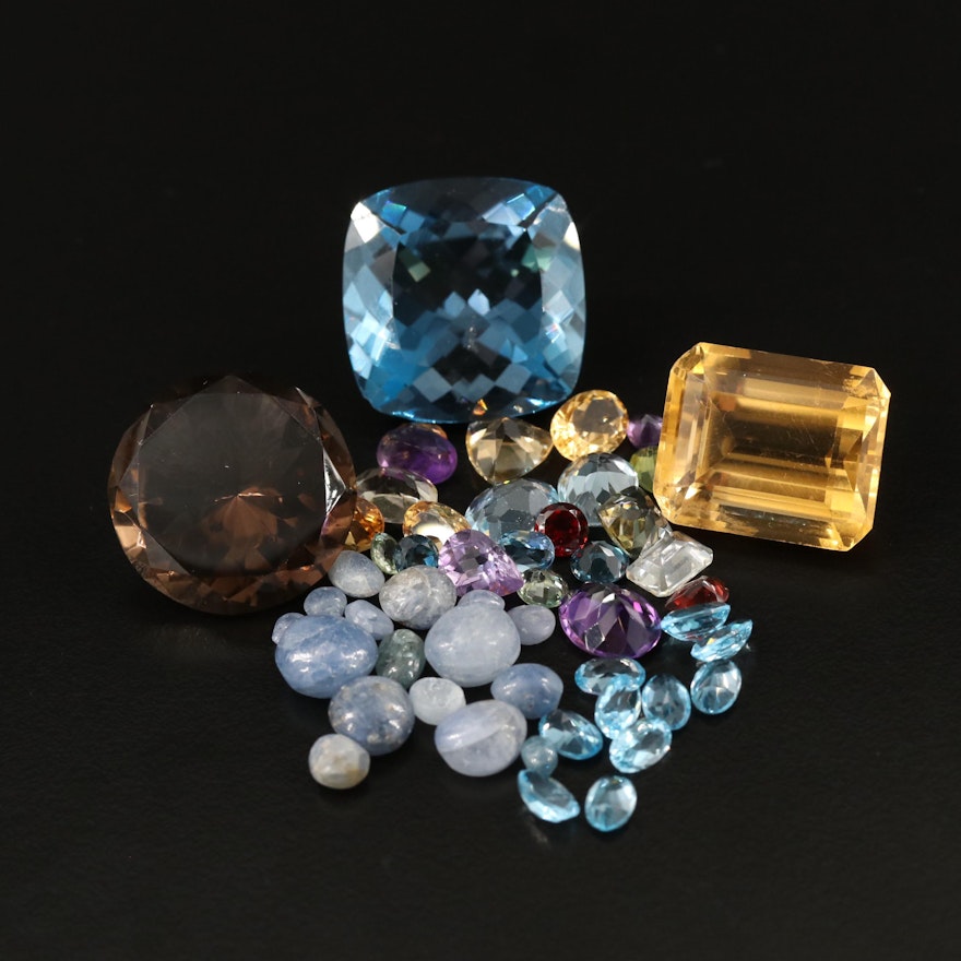 Loose Gemstones Including Citrine, Amethyst, Topaz and Sapphire