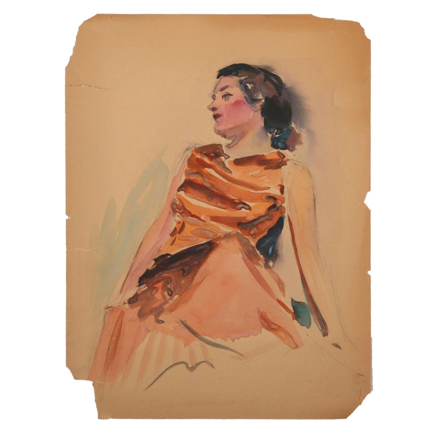 Robert H. Whitmore Watercolor Painting Figure Study, Early to Mid-20th Century