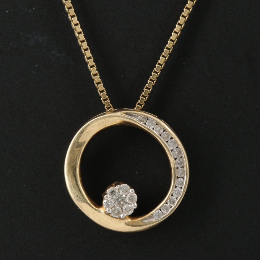 14K Diamond Circular Channel Pendant Necklace