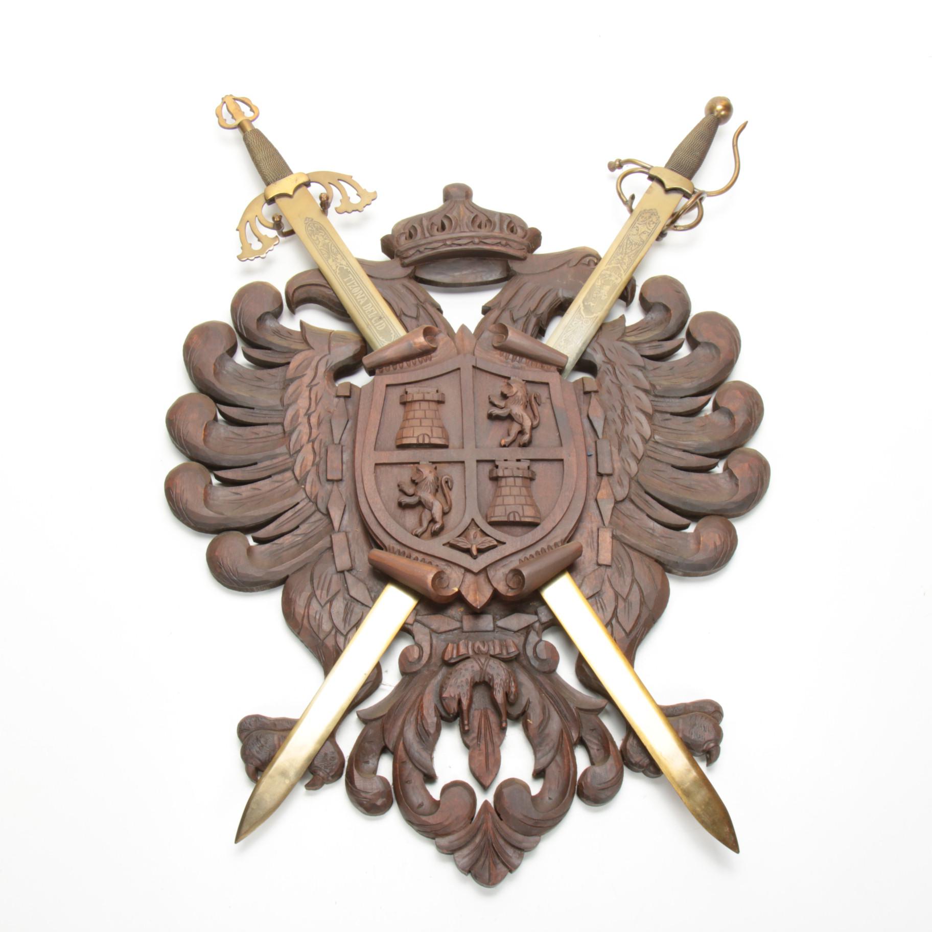 Coat of Arms of Toledo, Spain Wood Wall Plaque with Swords
