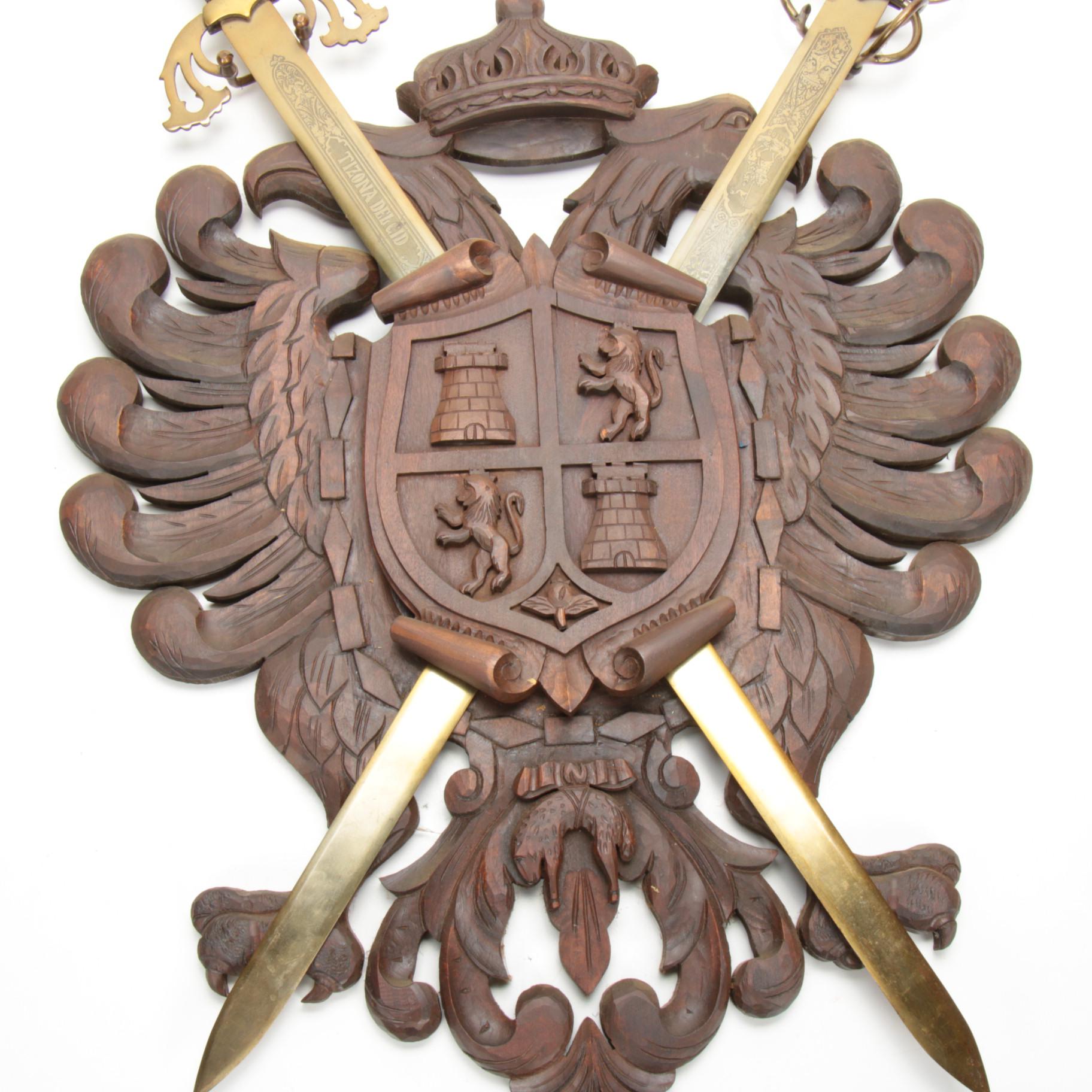 Coat of Arms of Toledo, Spain Wood Wall Plaque with Swords