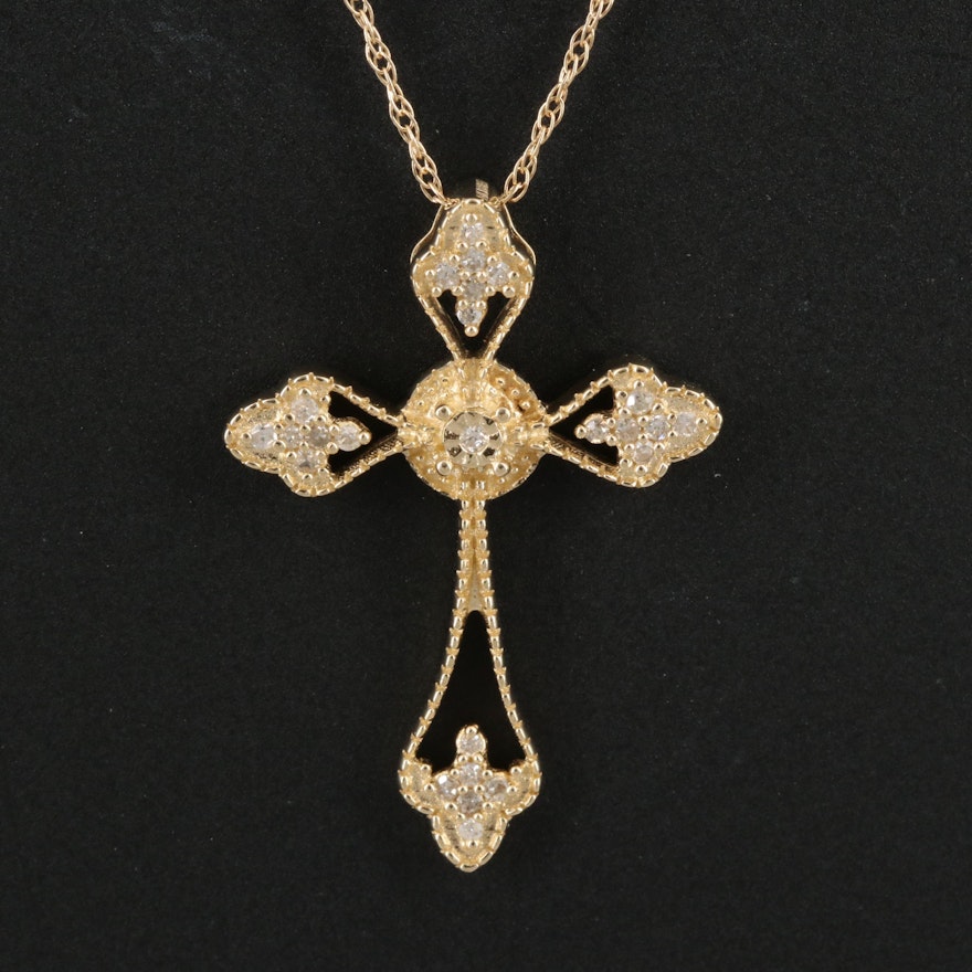 14K Diamond Cross Pendant Necklace
