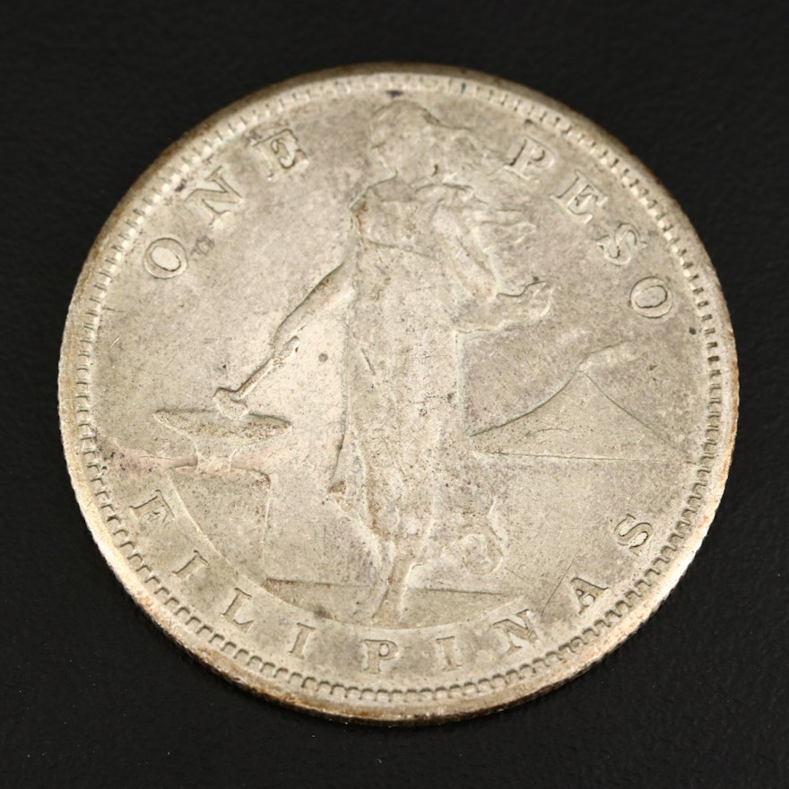 1908-S 1-Peso U.S. Philippine Silver Coin