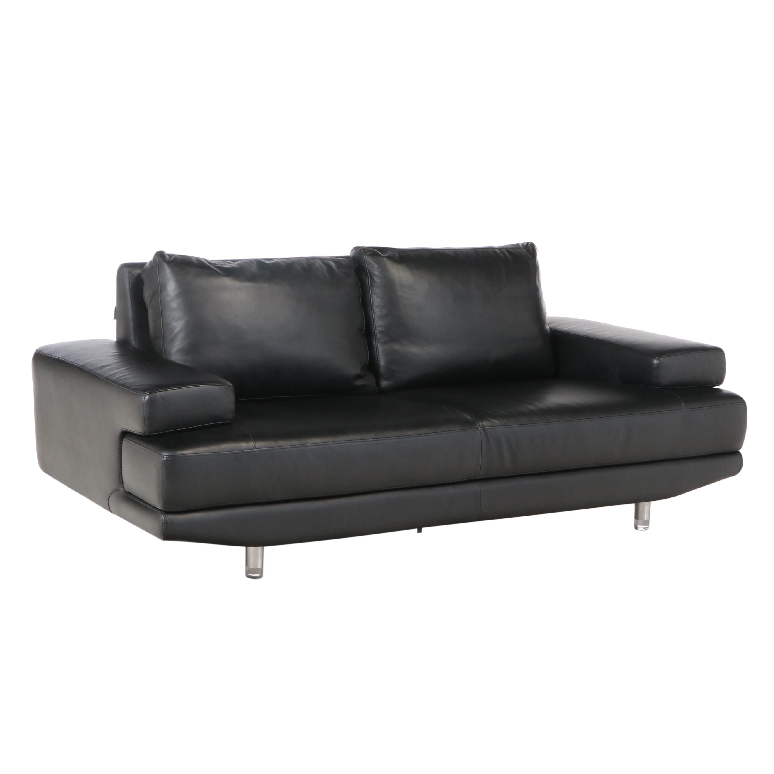 Nicoletti Italian Modern Black Leather Sofa