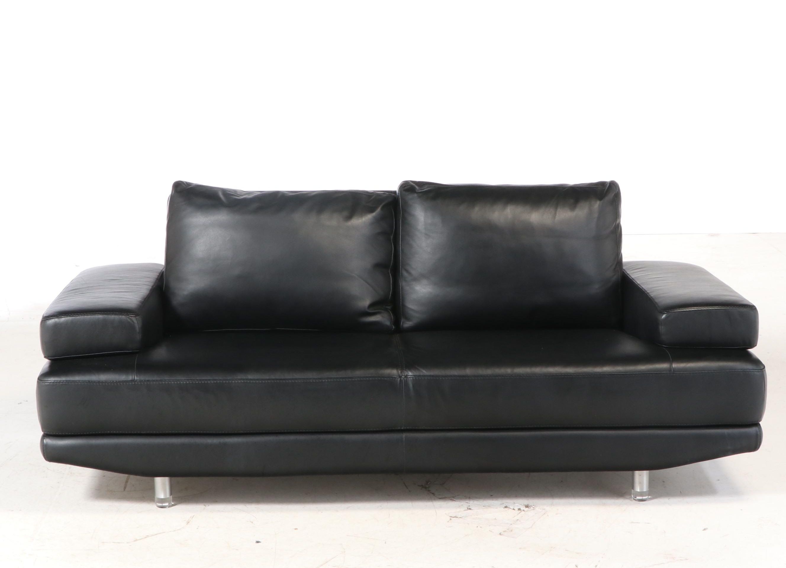 Nicoletti Italian Modern Black Leather Sofa