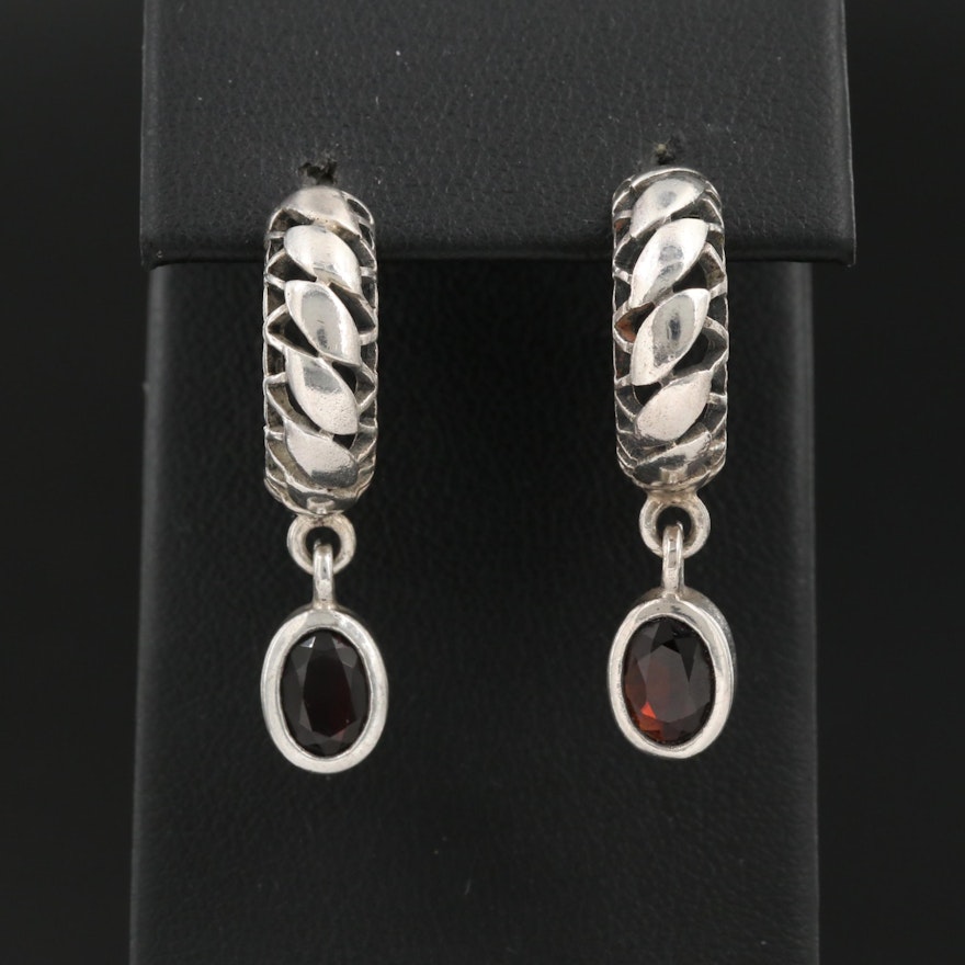 Sterling Garnet J-Hoop Earrings