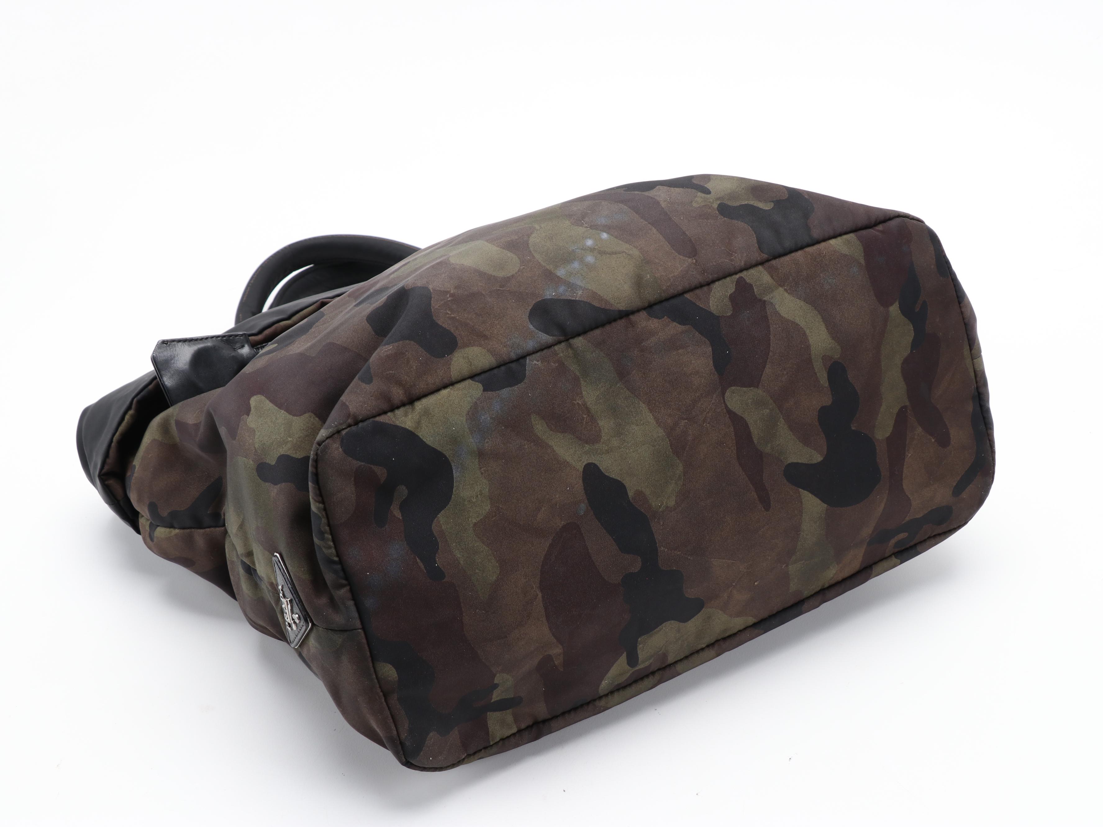 Prada Reversible Tote Bag in Brown Camouflage Print and Black Nylon