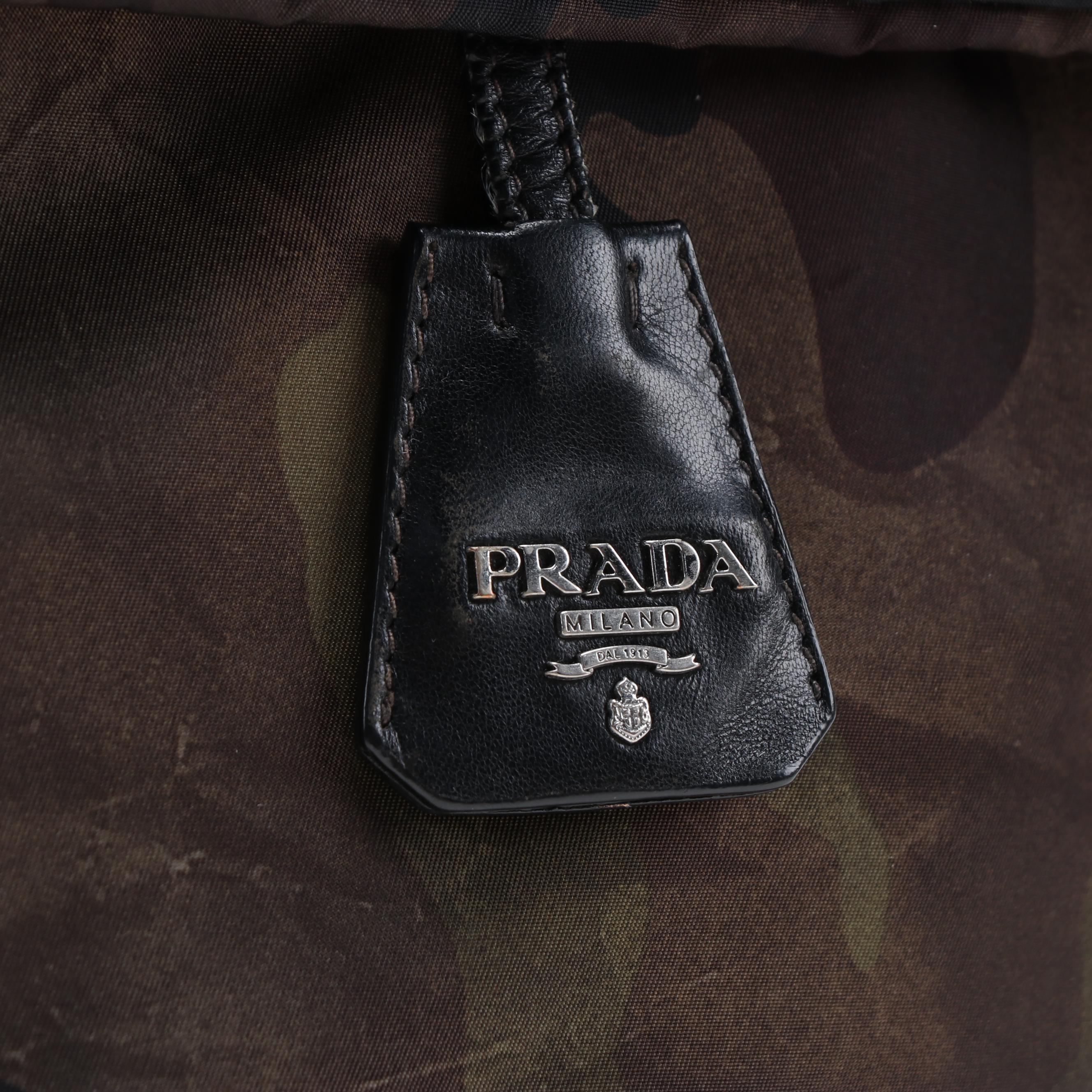 Prada Reversible Tote Bag in Brown Camouflage Print and Black Nylon