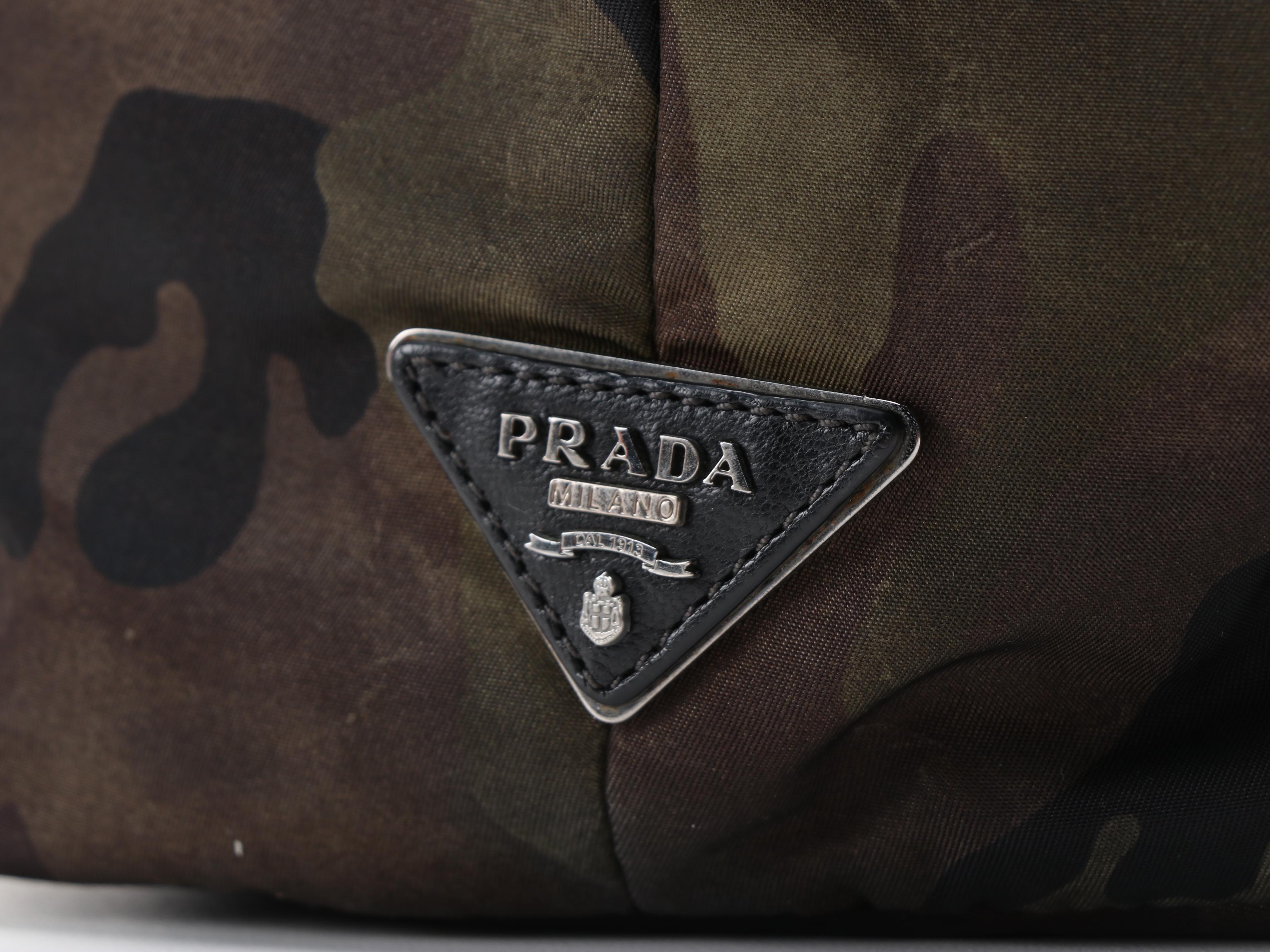 Prada Reversible Tote Bag in Brown Camouflage Print and Black Nylon