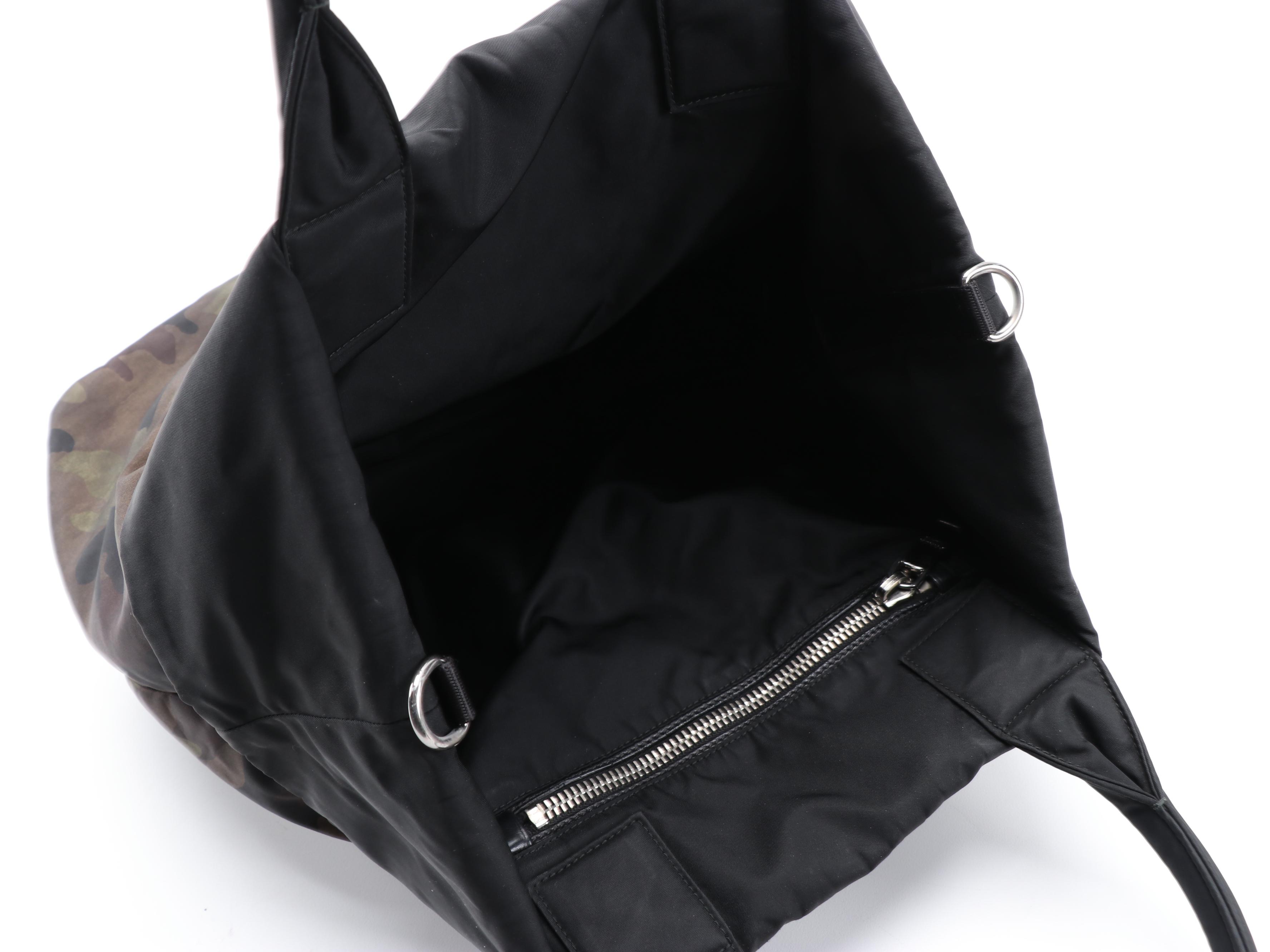 Prada Reversible Tote Bag in Brown Camouflage Print and Black Nylon