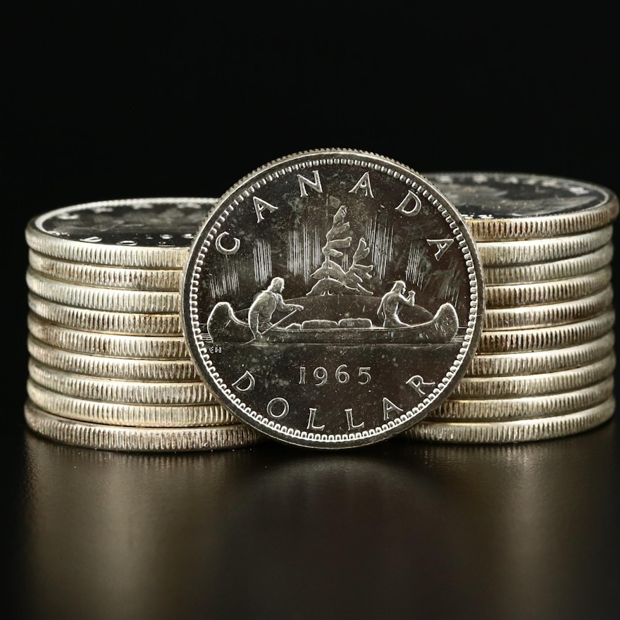 Twenty Uncirculated Canadian Silver Dollars, 1960 and 1965