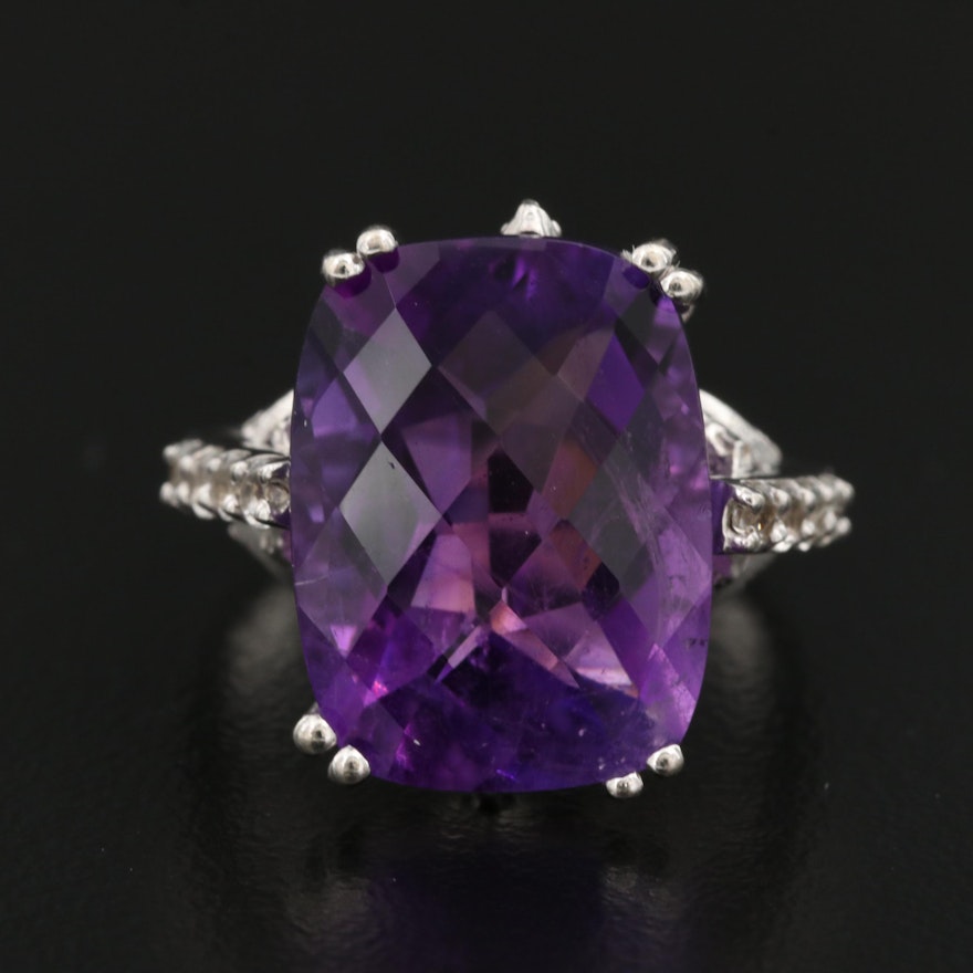 Sterling Silver Amethyst Ring with Topaz Accents