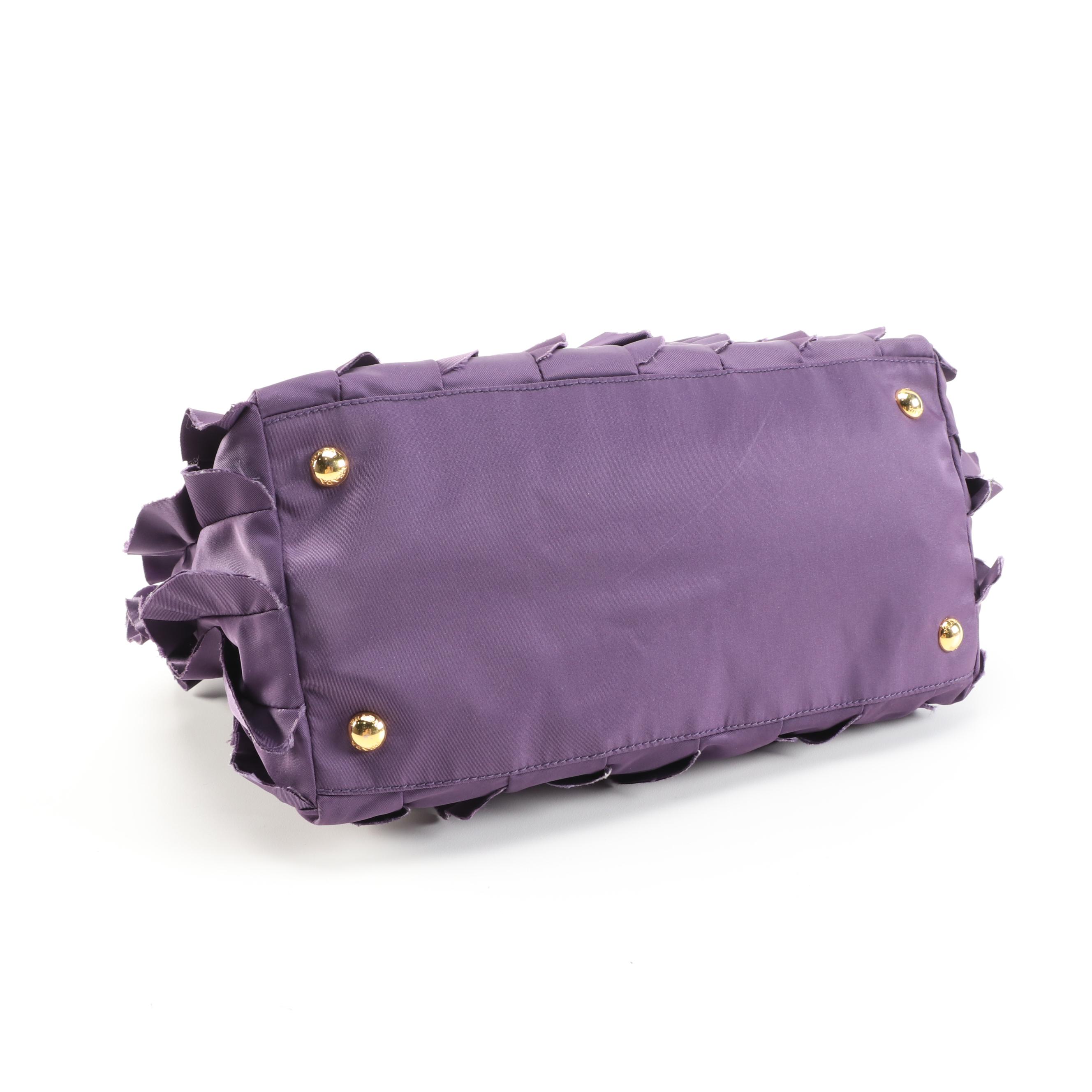 Prada Purple Ruffled Nylon and Leather Trimmed Satchel