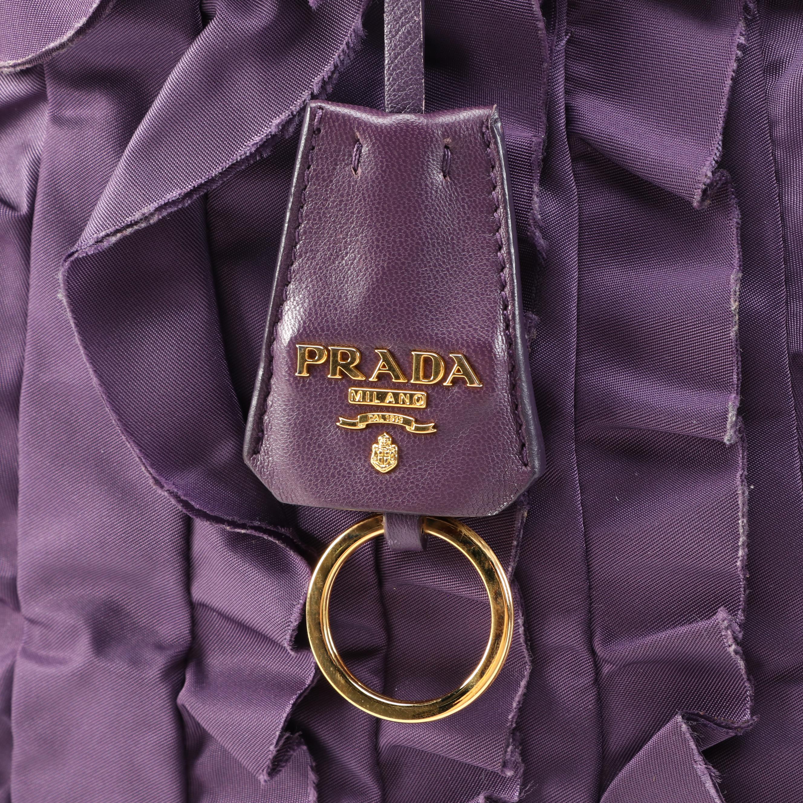 Prada Purple Ruffled Nylon and Leather Trimmed Satchel