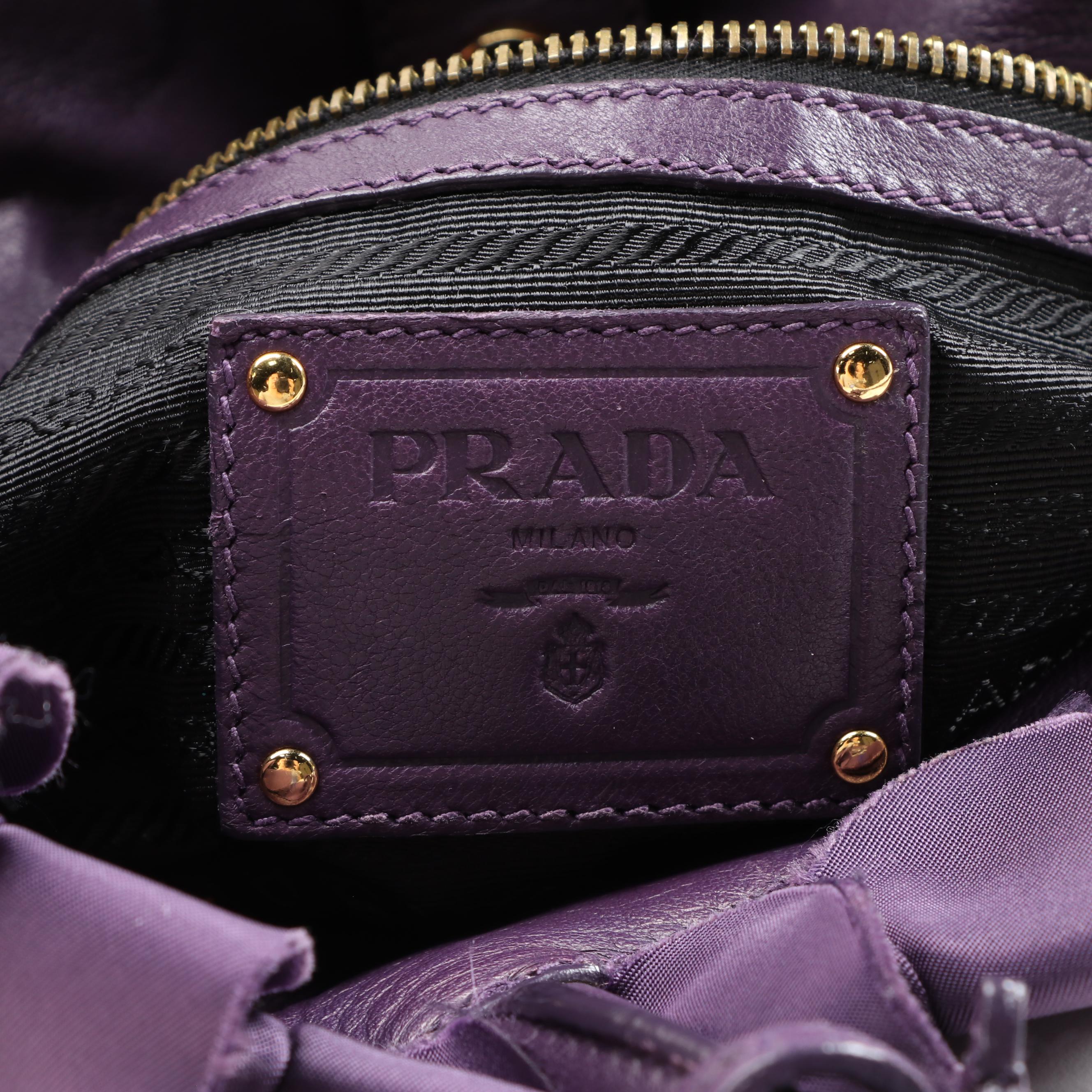 Prada Purple Ruffled Nylon and Leather Trimmed Satchel