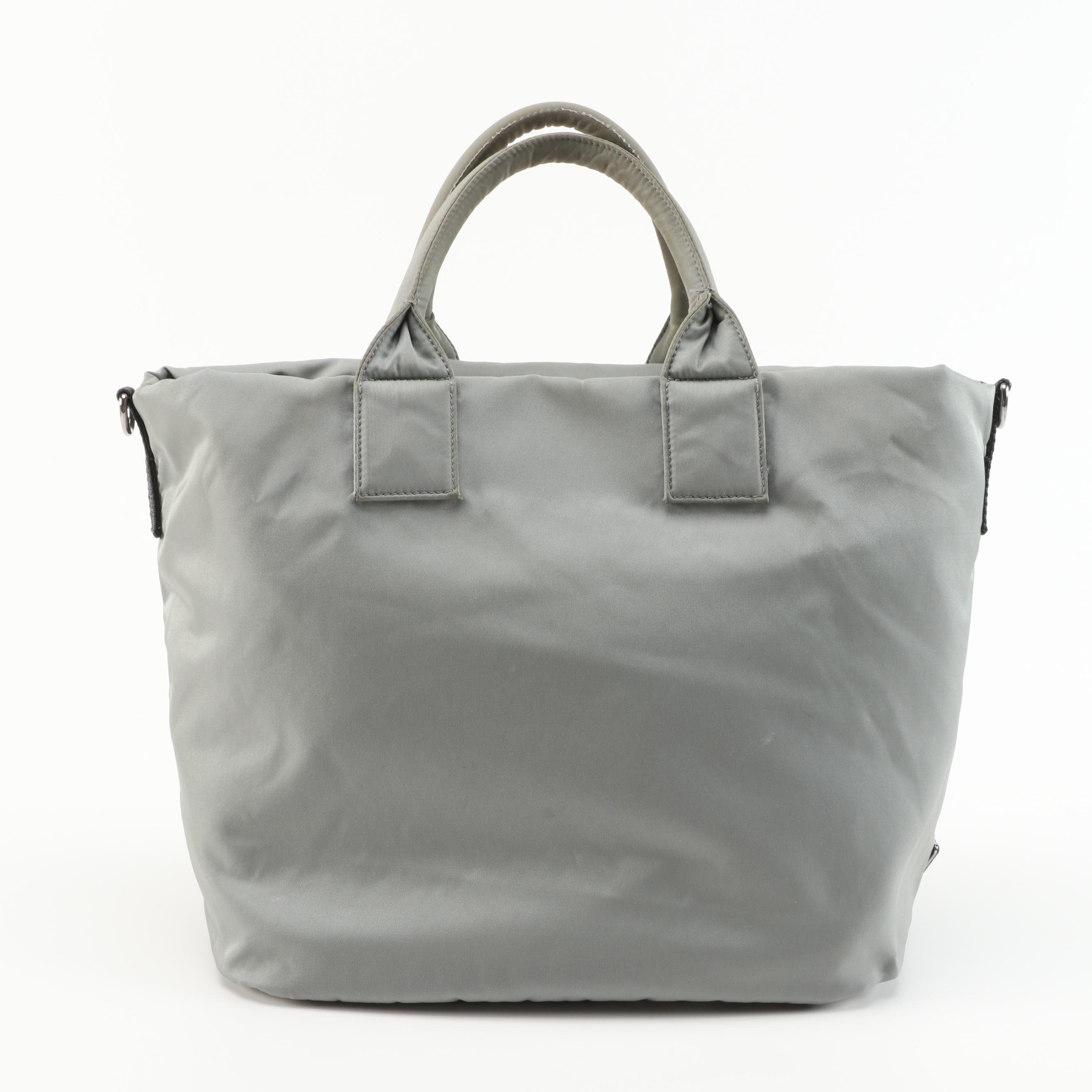 Prada Olive and Gray Tessuto Nylon Reversible Two-Way Tote Bag