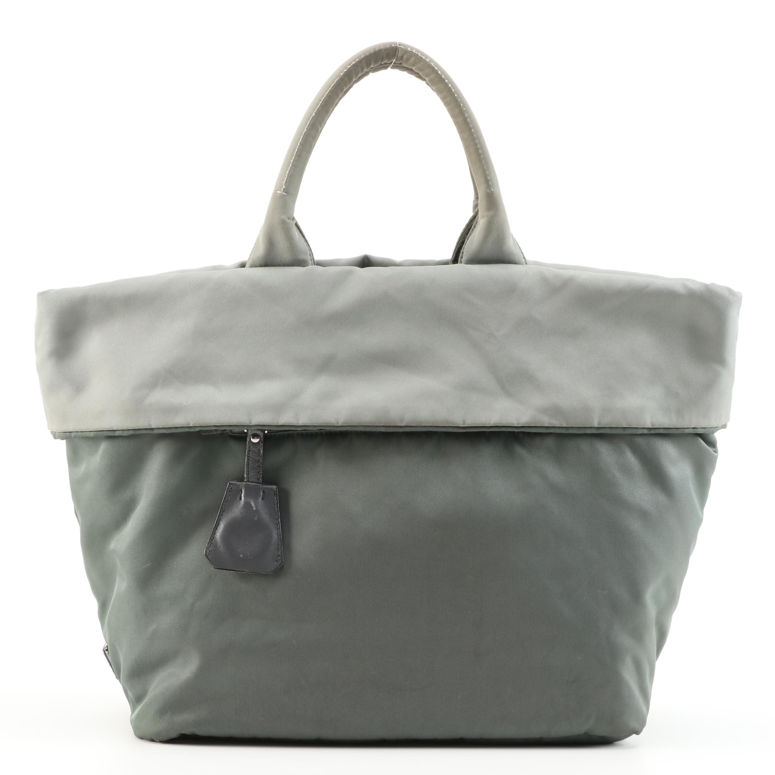 Prada Olive and Gray Tessuto Nylon Reversible Two-Way Tote Bag