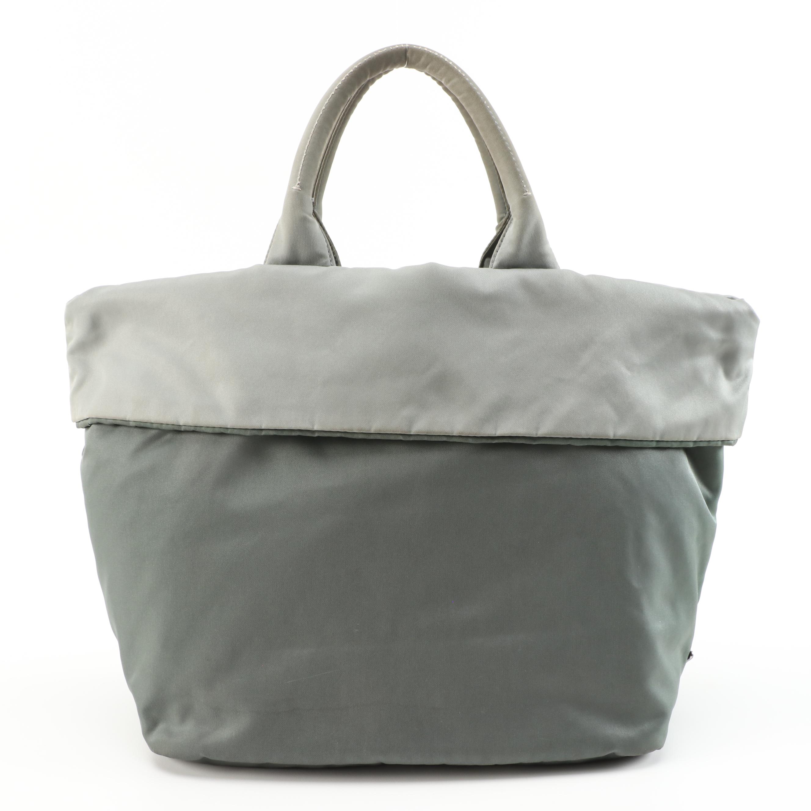 Prada Olive and Gray Tessuto Nylon Reversible Two-Way Tote Bag