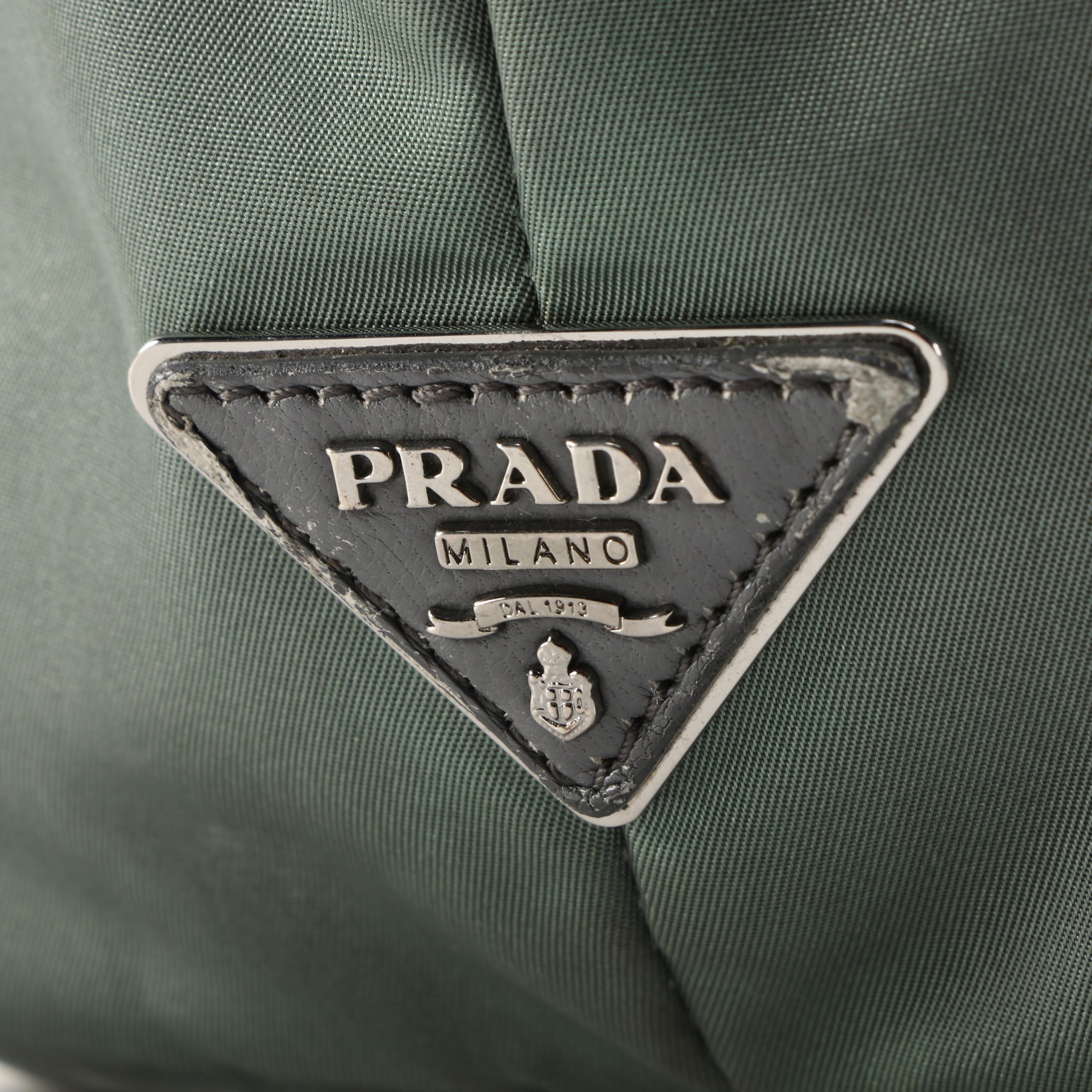 Prada Olive and Gray Tessuto Nylon Reversible Two-Way Tote Bag