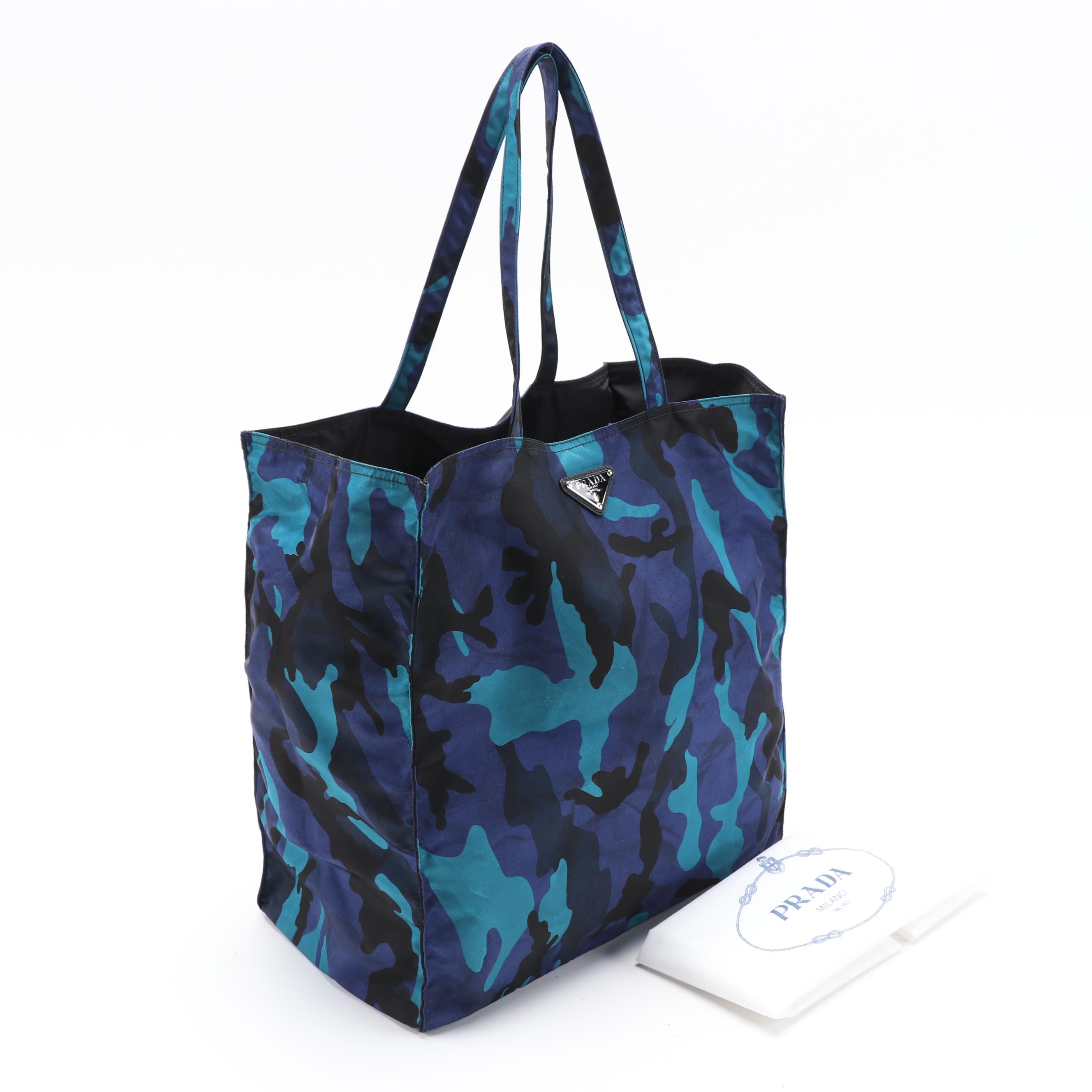 Prada Tote Bag in Blue and Black Camouflage Print Nylon